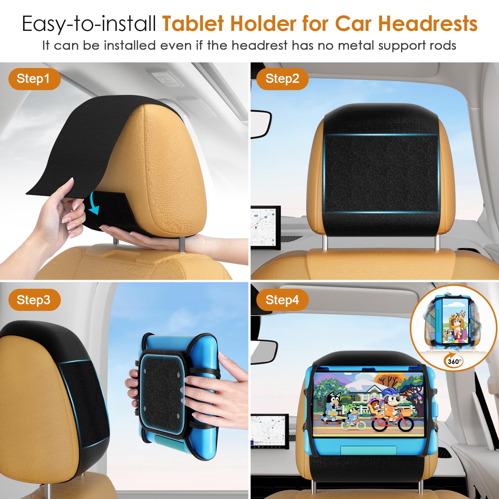 Anti-Slip Car Headrest Tablet Holder for iPad & 7-12.9