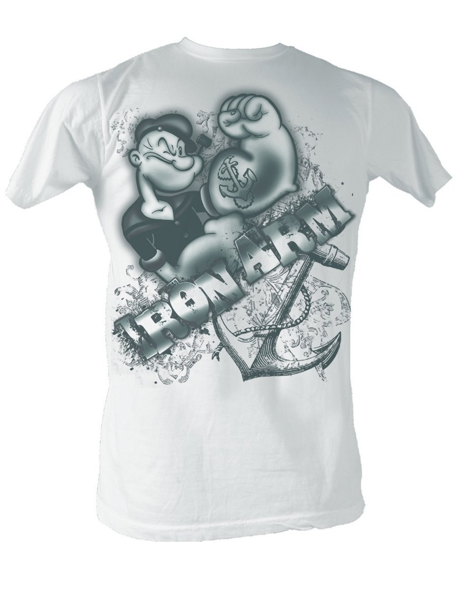 Popeye Iron Arm Graphic Men's T-Shirt - White Cotton Crewneck Tee for Casual Wear, Gifts & Comic Fan Fashion