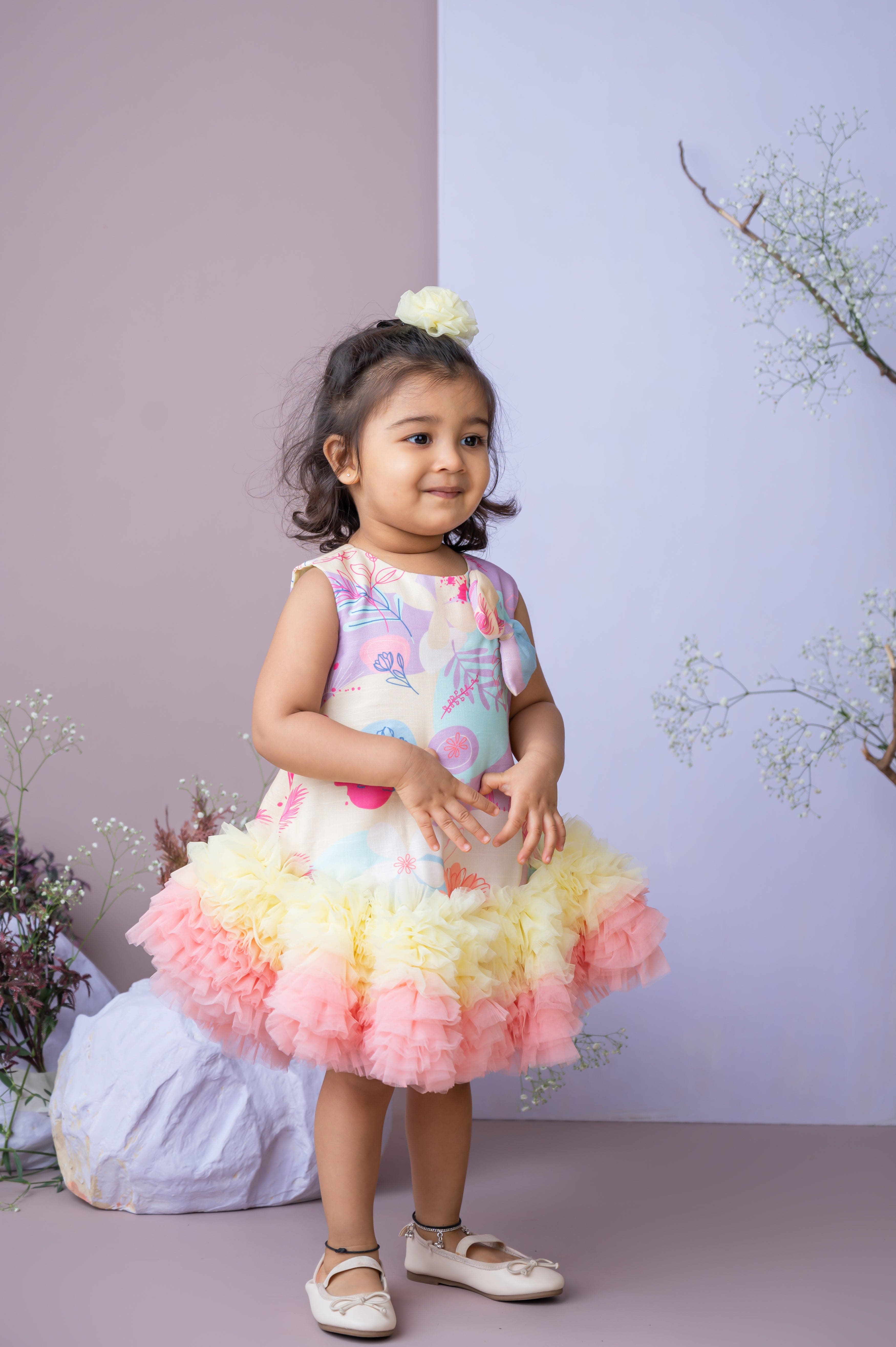 Pre Order: Floral Printed Purple Tutu Dress for Girls - Perfect for Birthday Parties, Dance Recitals & Special Occasions