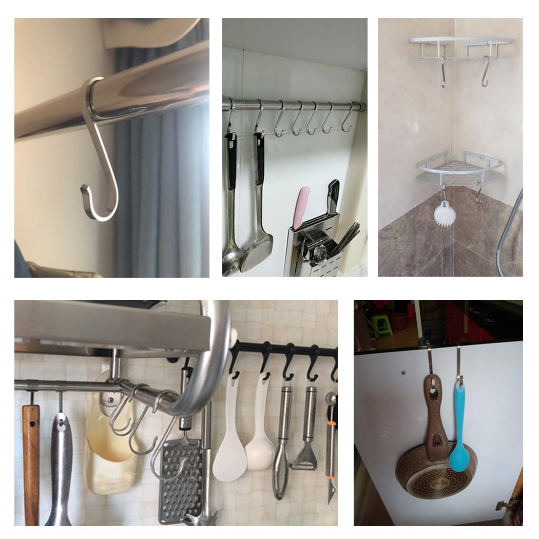 Heavy Duty 304 Stainless Steel S-Shaped Hooks - 10 Pack for Kitchen, Closet & Home Organization - Pot Pan Hanger, Storage Rack, Wall Mount Hooks for Hanging Utensils, Towels & Decor