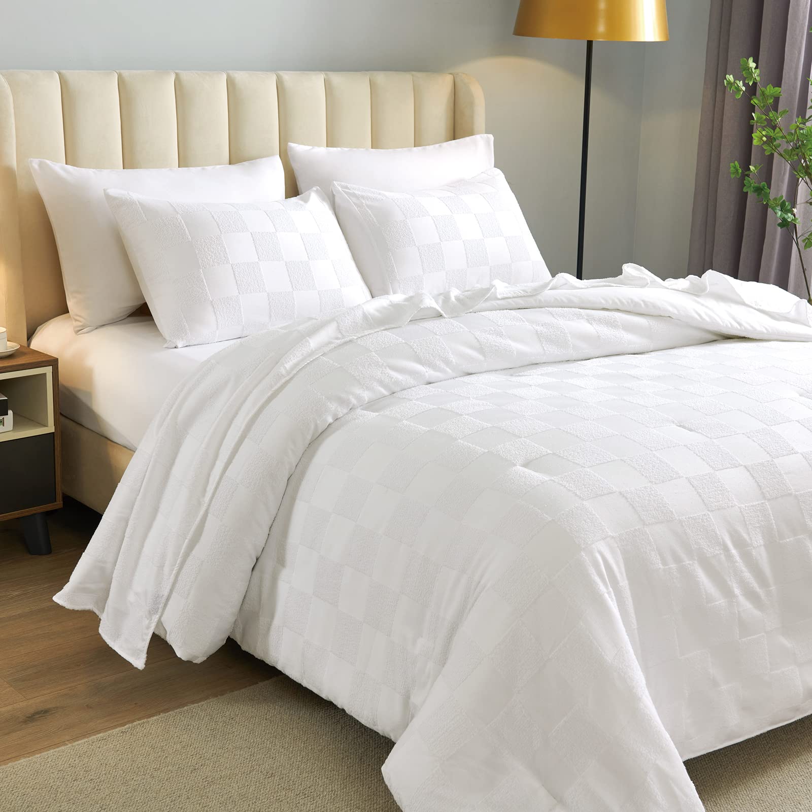 White King Size Comforter Set - 7 Piece Tufted Bed in a Bag with Ultra Soft Comforter, Sheets & Pillowcases | Luxury Hotel Style Reversible Bedding for Master Bedroom & Guest Room