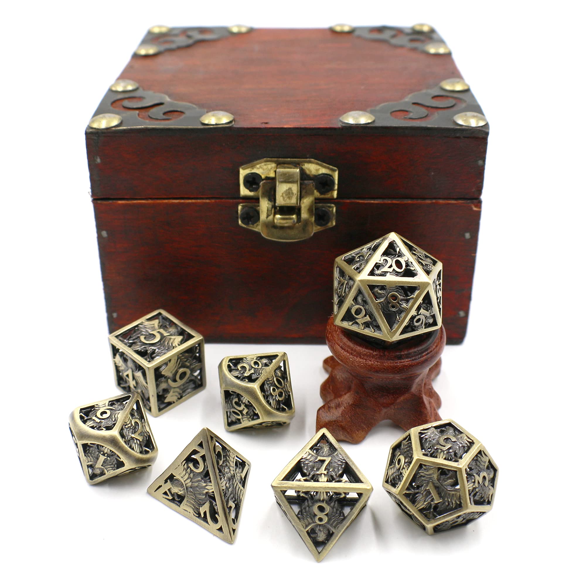 Premium Hollow Brass Dice Set with Journal & Wooden Pen Gift Box - Bronze & Silver Finish - Perfect for Tabletop RPG Games, D&D Accessories & Unique Gifts for Gamers