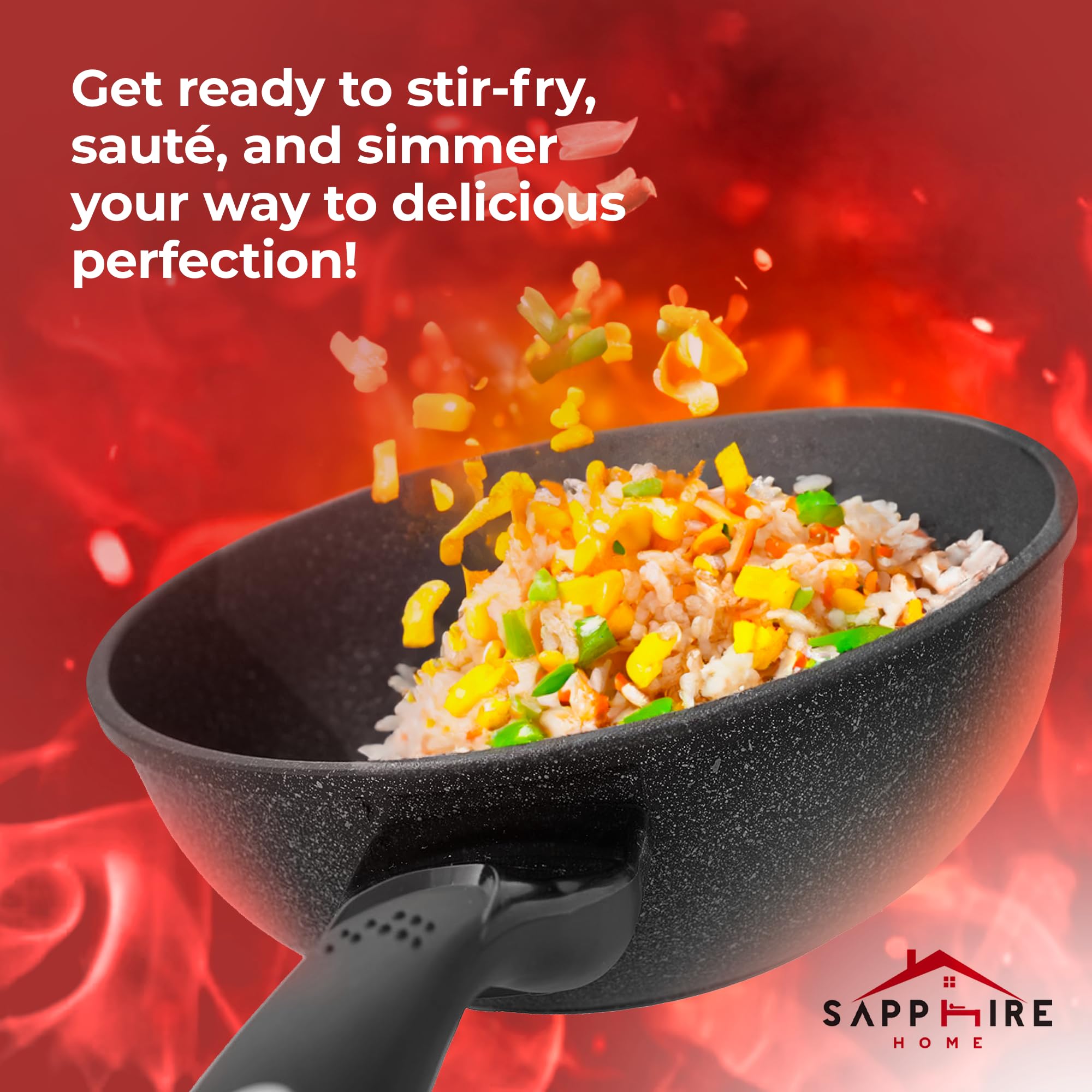 Premium 9-Layered Nonstick Ceramic Wok Pan - 12.5 Inch Korean Marble-Coated Frying Pan for Induction Cooktops - Easy Clean Cast Aluminum Cookware for Sauteing, Stir-Frying, Eggs & Fried Rice - Perfect for Asian Cooking, Home Kitchen & Restaurant Use