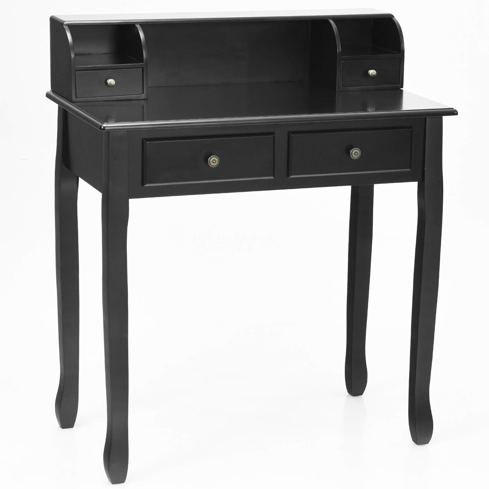 Giantex 4-Drawer Writing Desk with Removable Floating Organizer | 2-Tier Mission Style Home Office Computer Vanity Desk | Space-Saving Design for Apartments & Small Spaces (Black) | Perfect for Remote Work, Study & Makeup Application