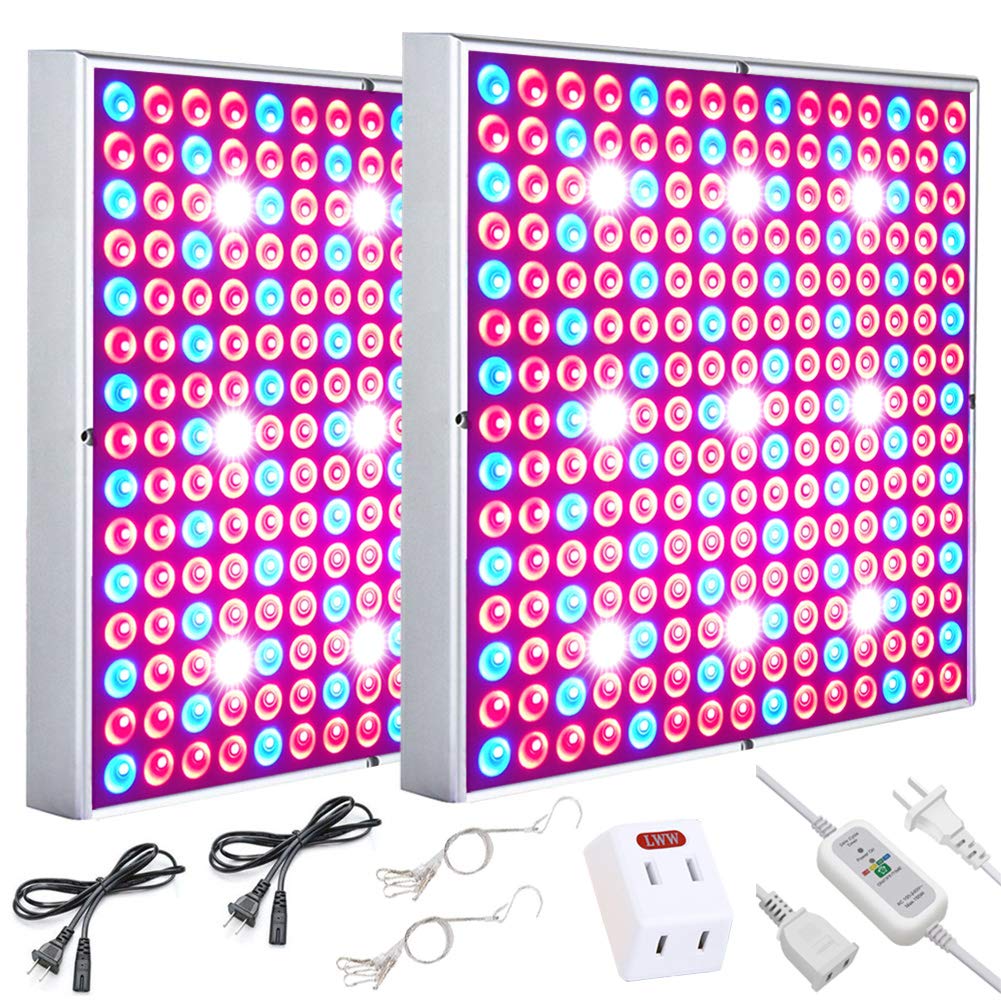75W Full Spectrum LED Grow Light Panel with Timer for Indoor Plants - Seedlings, Veg & Flower (2 Pack) - Perfect for Hydroponics, Greenhouses & Home Gardening