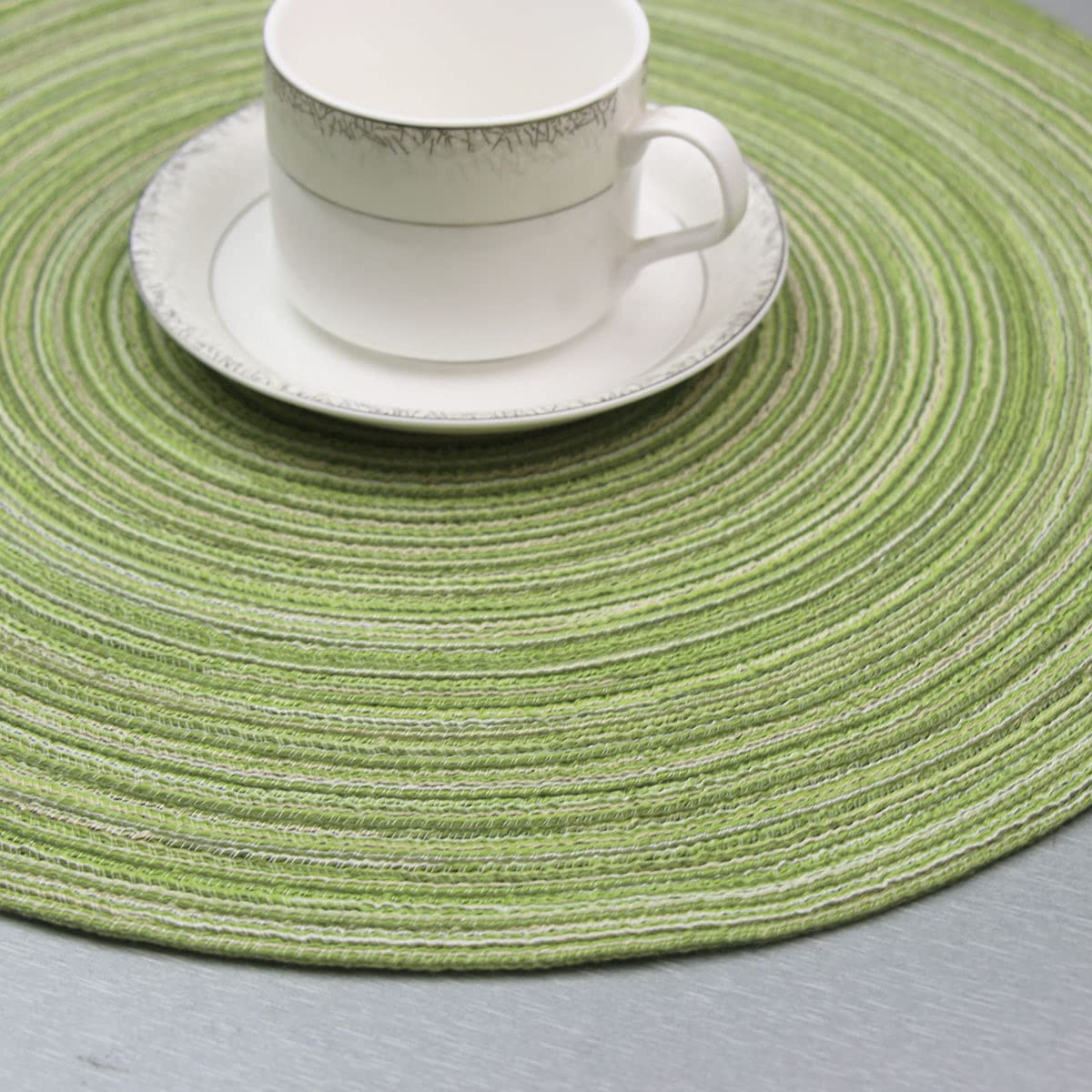 Round Braided Cotton Placemats Set of 4 - 15 Inch Decorative Table Mats for Dining, Kitchen, Wedding & Party Decor (Green) - Perfect for Home Entertaining and Special Occasions