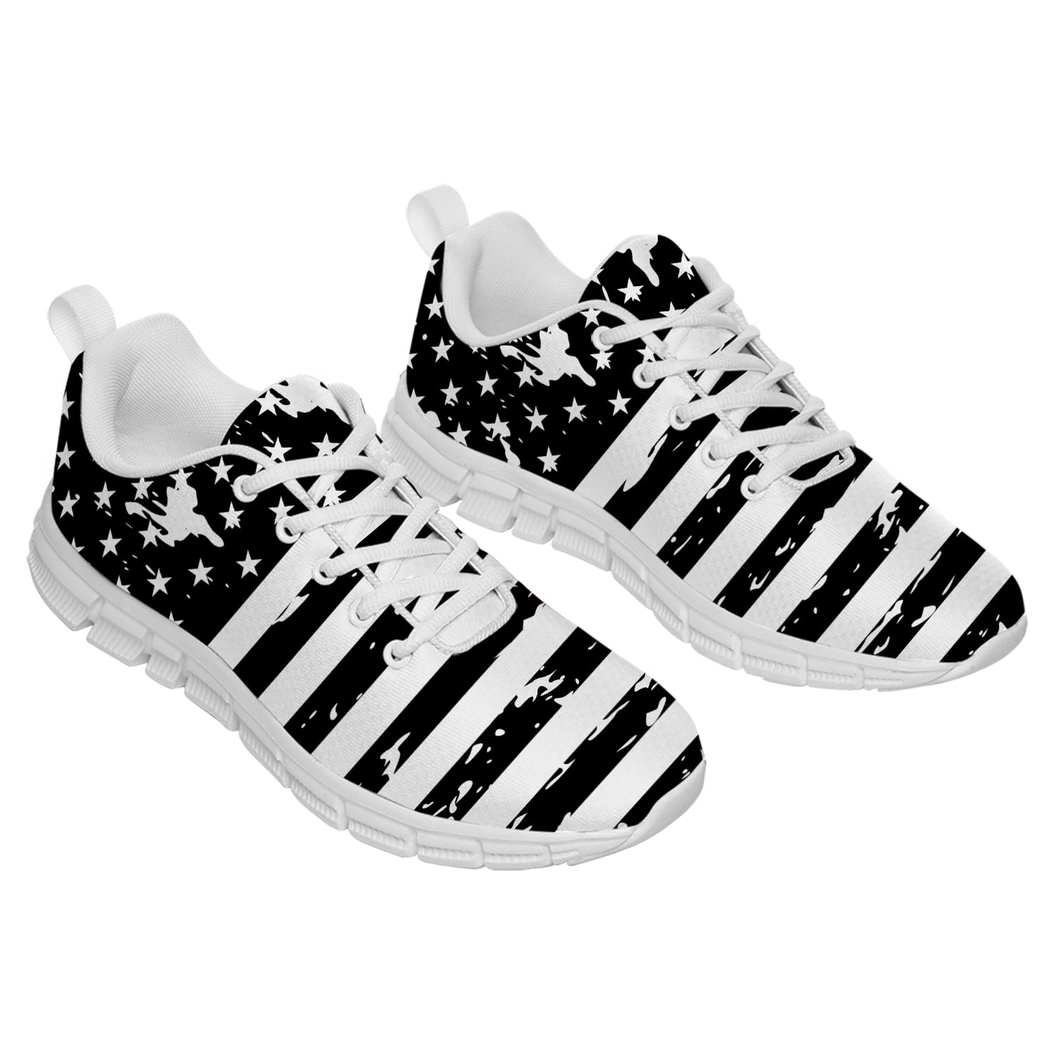 American Flag Walking Sneakers for Men & Women - Patriotic 4th of July Tennis Shoes in White & Black | Comfortable Casual Shoes for Independence Day, Outdoor Activities & Gifts (Men's Size 8, Women's Size 9.5)