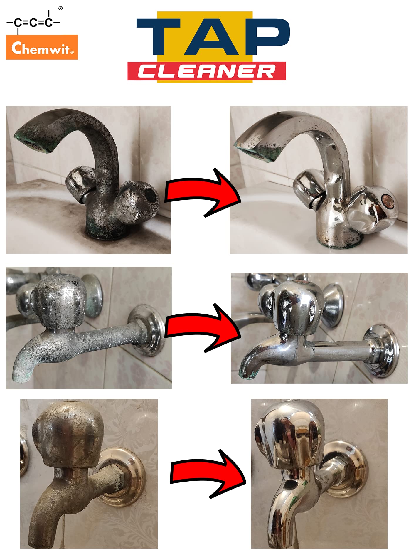 Chemwit - 500mL Hard Water Stain Remover Spray for Bathroom & Kitchen - Safe Limescale Cleaner for Faucets, Shower Glass, Tiles with Anti-Corrosion Protection - Eliminates Rust, Calcium Deposits & Stains - Perfect for Daily Cleaning & Maintenance of Bathroom Fixtures, Kitchen Sinks & Appliances