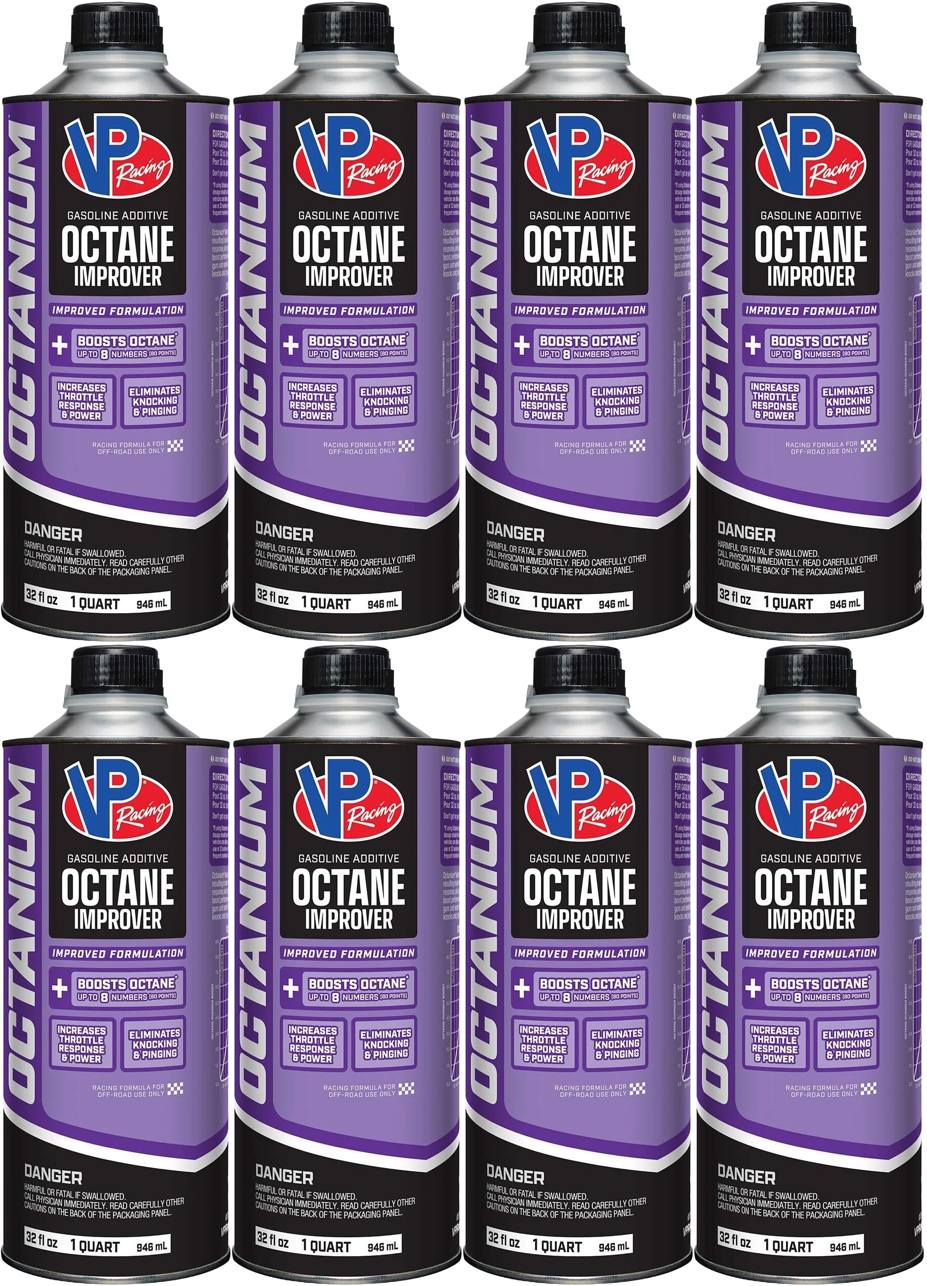 VP Racing Fuels 2855 Madditive Octanium Octane Booster - High Performance Racing Fuel Additive (8 Pack, 1 Quart Each) | Boost Engine Power & Prevent Knock for Cars, Motorcycles & ATVs