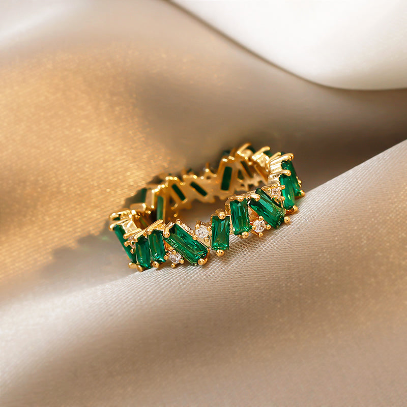 Geometric Green Cubic Zirconia Eternity Ring for Women | HR528 | Elegant Wedding, Engagement, Anniversary Gift for Her