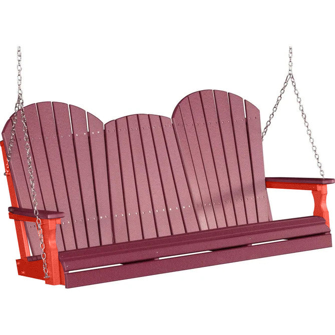 LuxCraft 5ft Cherry Red Recycled Plastic Adirondack Porch Swing with Cup Holder - Perfect for Outdoor Patio, Garden, and Backyard Relaxation