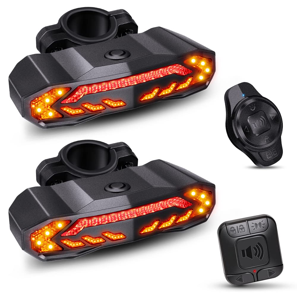 Onvian Smart Bike Tail Light with Turn Signals - 2 Pack Rechargeable Waterproof Bicycle Light with Remote, Horn & Alarm - Auto ON/Off Brake Light for Night Cycling Safety - Perfect for Commuting, Mountain Biking & Road Cycling