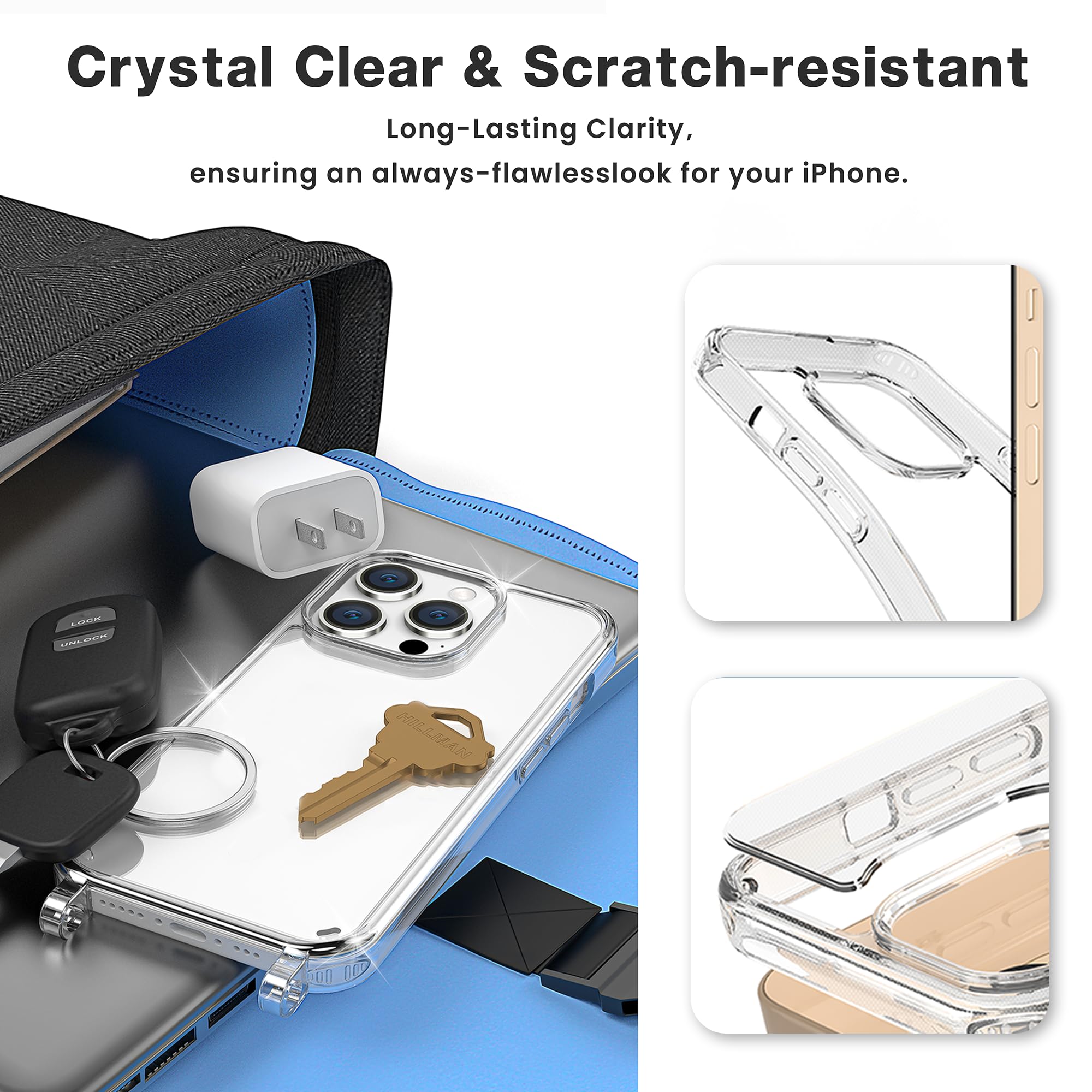 Shockproof Clear iPhone 16 Pro Max Case with Adjustable Crossbody Strap - Protective Lanyard Phone Cover in Grey | Perfect for Outdoor Activities, Travel & Daily Use