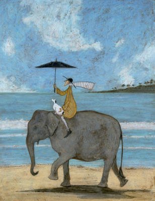 Sam Toft Elephant Beach Art Print - 'On the Edge of the Sand' Poster 15.75x19.75 Inches (11.75x15.25 Image) - Coastal Wall Decor for Living Room, Bedroom & Beach House