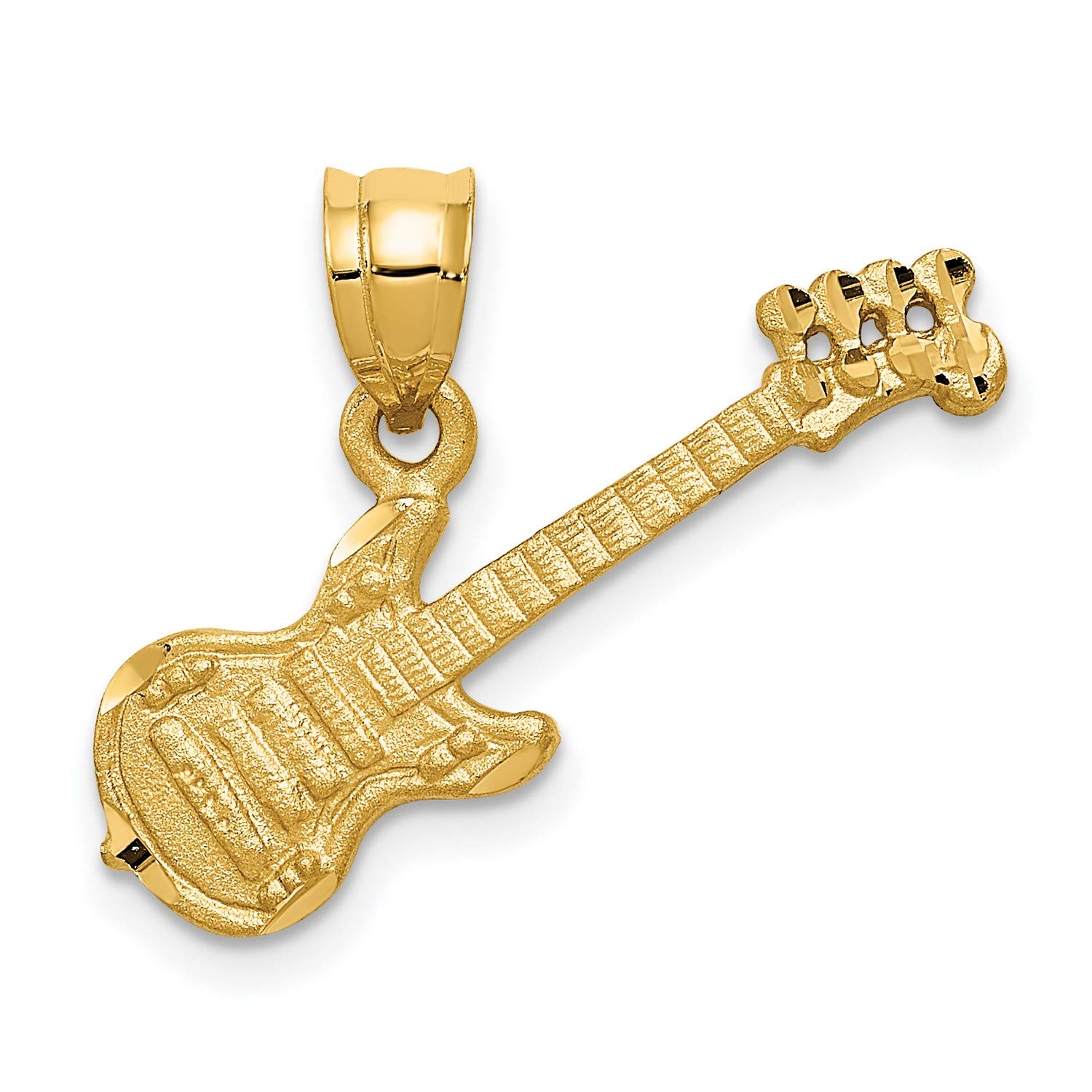 14K Solid Yellow Gold Satin Guitar Pendant Necklace - 20mm x 25mm - Perfect for Musicians, Music Lovers & Unique Gift Ideas