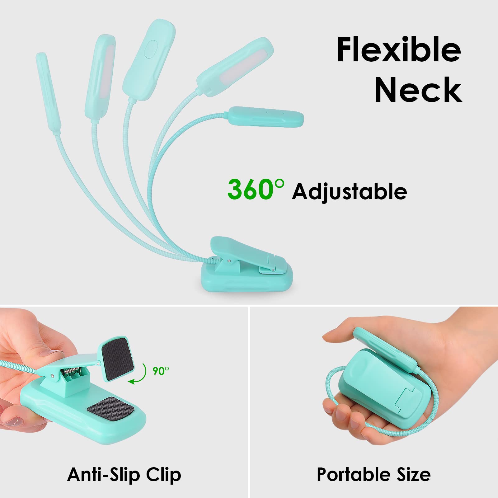 Rechargeable Clip On Book Light for Reading in Bed - 3 Colors & 3 Brightness Levels, Eye-Caring LED Reading Light with 70 Hours Battery Life - Perfect Christmas Birthday Gift for Book Lovers, Students & Night Readers