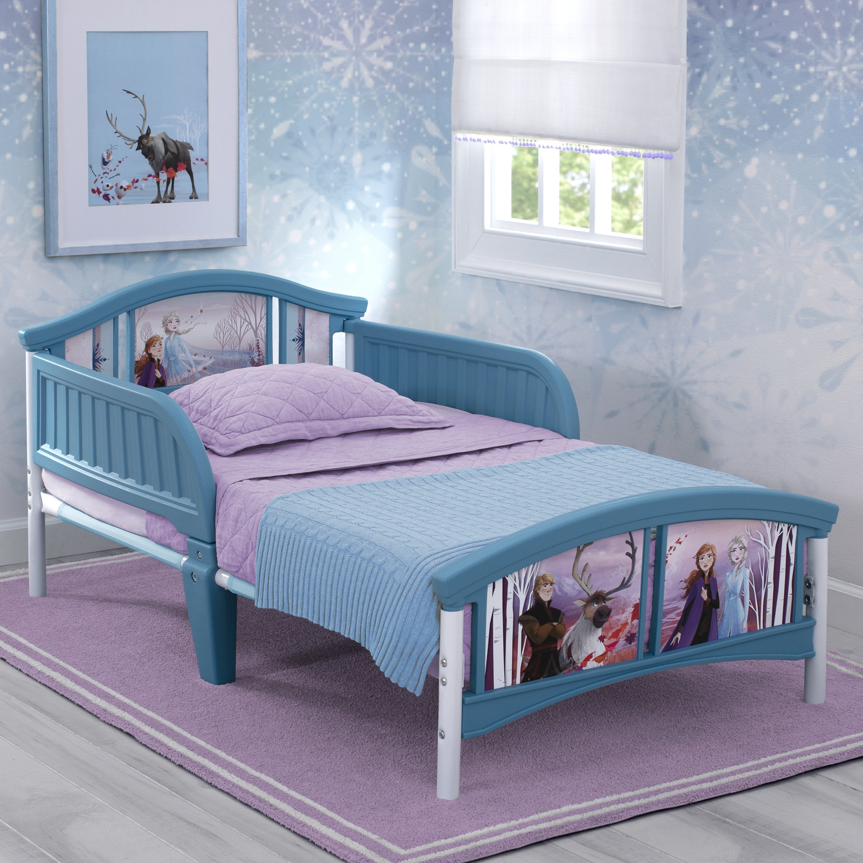 Frozen 2 Disney Princess Plastic Toddler Bed for Girls - Kids Small Bed for Nursery, Bedroom, or Playroom - Perfect for Disney Fans & Sleepovers