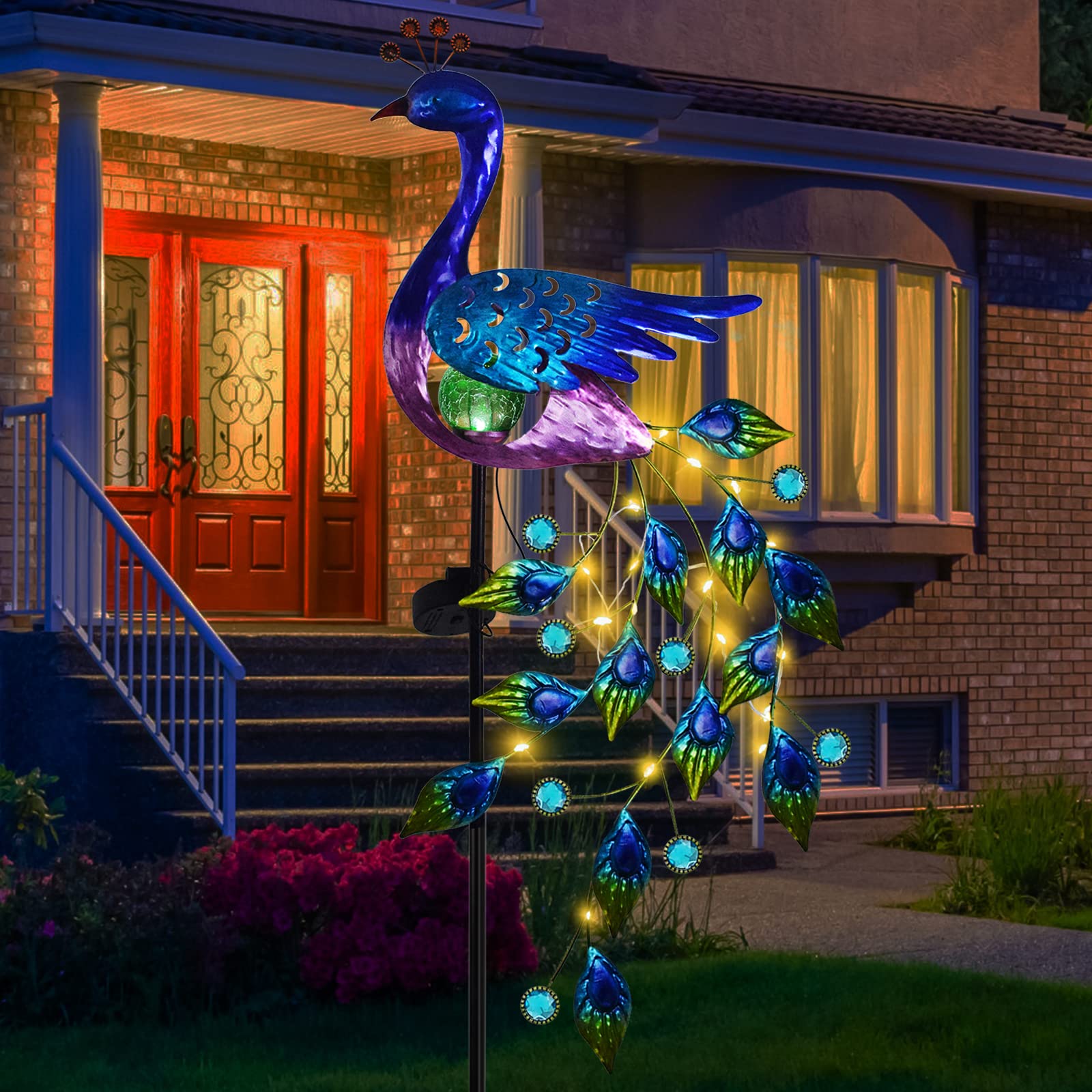 DREAMSOUL Solar Peacock Garden Lights Outdoor - Waterproof Metal LED Stake Lights for Walkway, Patio, Lawn - Solar Powered Landscape Decoration - Perfect for Christmas Gifts, Home & Garden Decor (Set of 6) | Illuminate Your Pathway with Elegant Peacock Design
