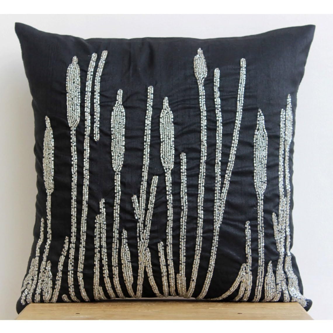 Premium Silk Zippered Pillow Covers 16x16 inch (40x40 cm) - Black Beauty Floral Design for Sofa, Bed & Home Decor - Luxury Throw Pillow Cases with Hidden Zipper for Couch, Living Room & Bedroom