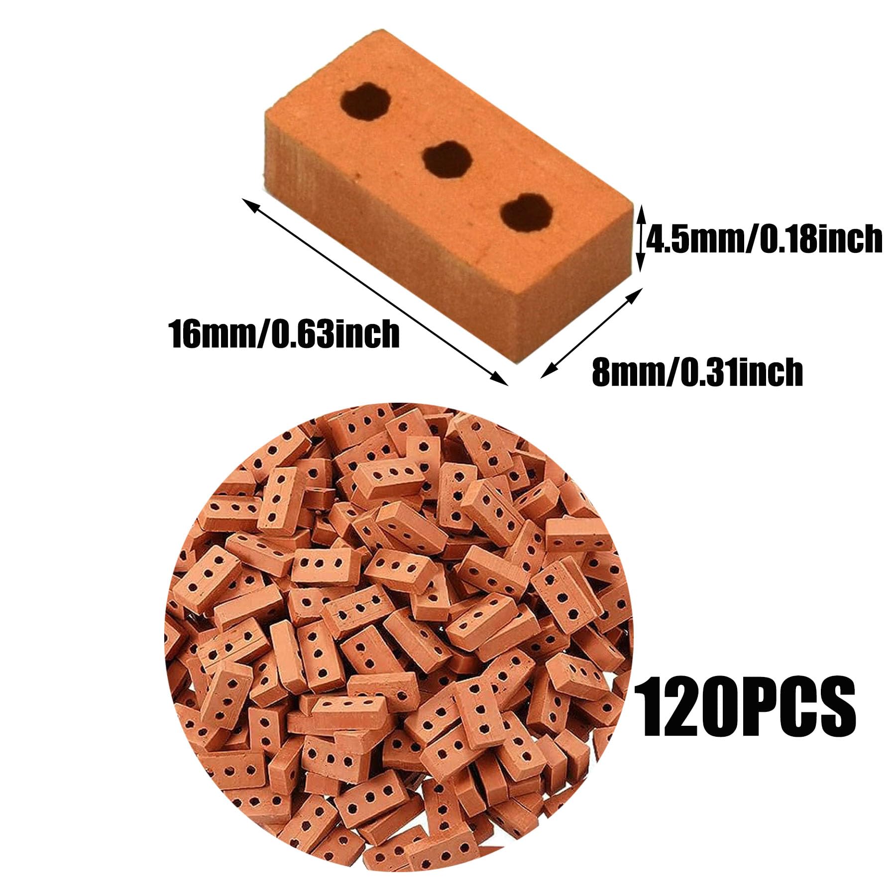 120 PCS Mini Bricks for Landscaping, DIY Crafts & Dollhouse Accessories - Realistic Fake Bricks with 3 Holes - Mini Red Bricks for Model Building, Fairy Gardens & Home Decor