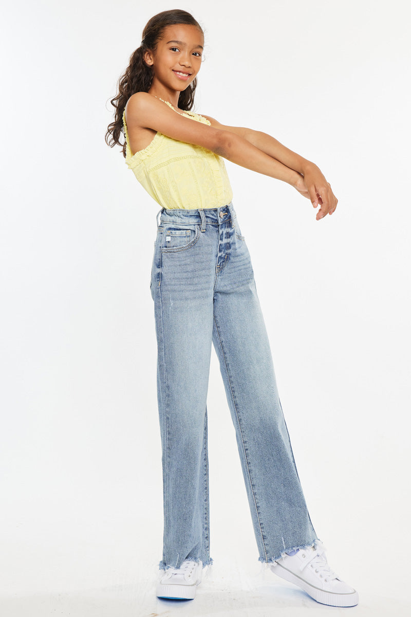 Bee High Rise Slim Wide Leg Jeans for Kids - Trendy & Comfortable Stretch Denim Pants for School, Play & Everyday Wear