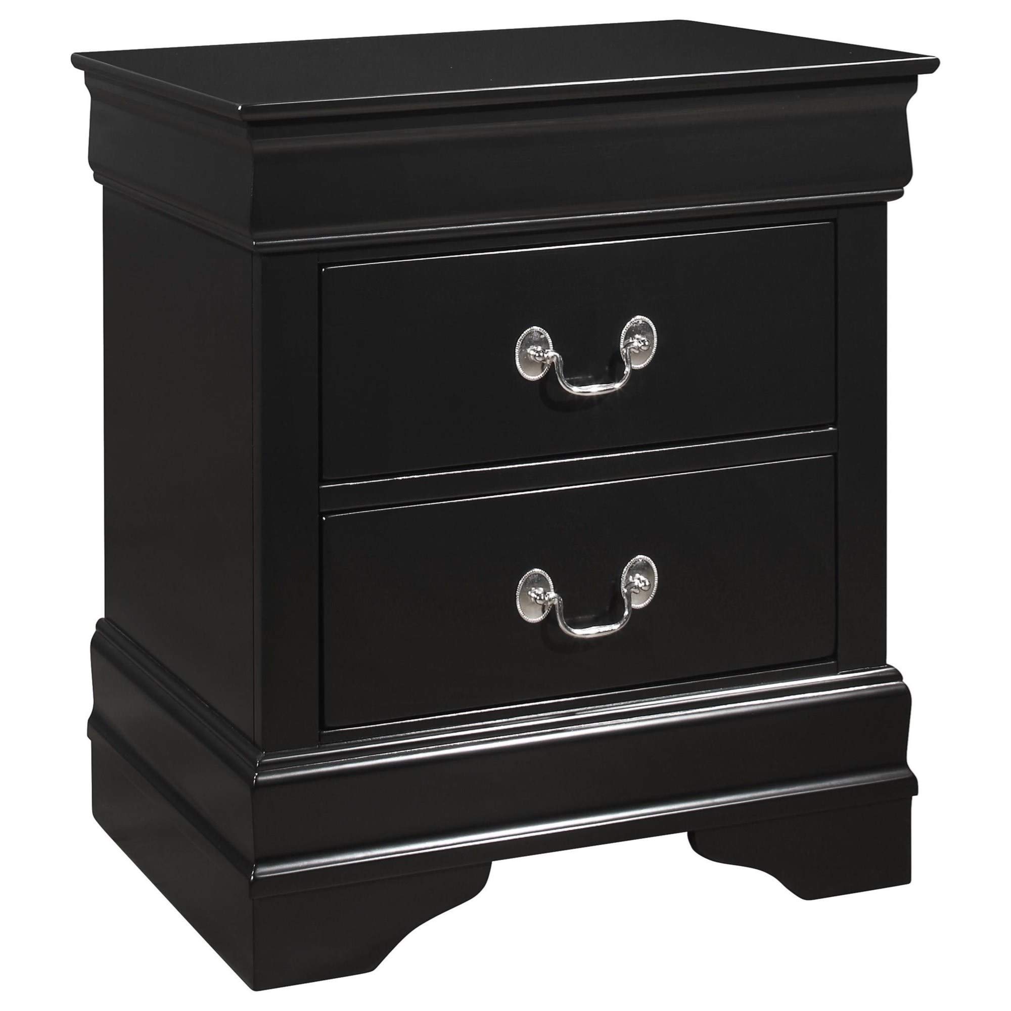 Benjara 2-Drawer Wooden Nightstand with Antique Metal Pulls - Black Finish Bedside Table for Bedroom, Living Room & Office Storage