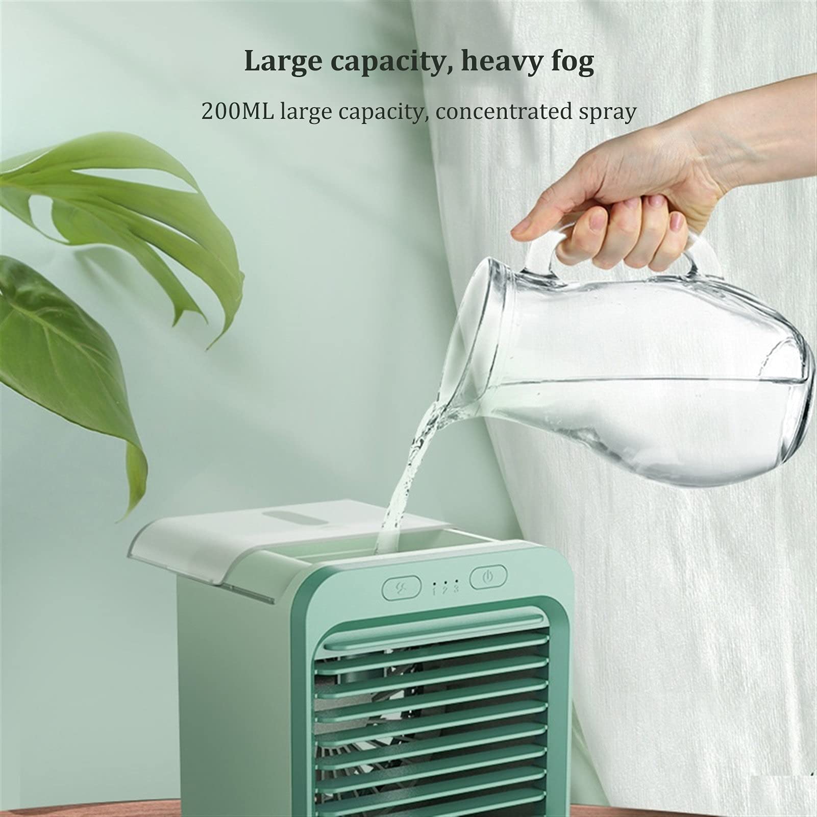Portable USB Rechargeable Mini Air Conditioner Fan - Water Cooled, Quiet & Compact for Office, Dorm, Desk - Green (Size A) | Perfect Cooling Solution for Small Spaces & Personal Use