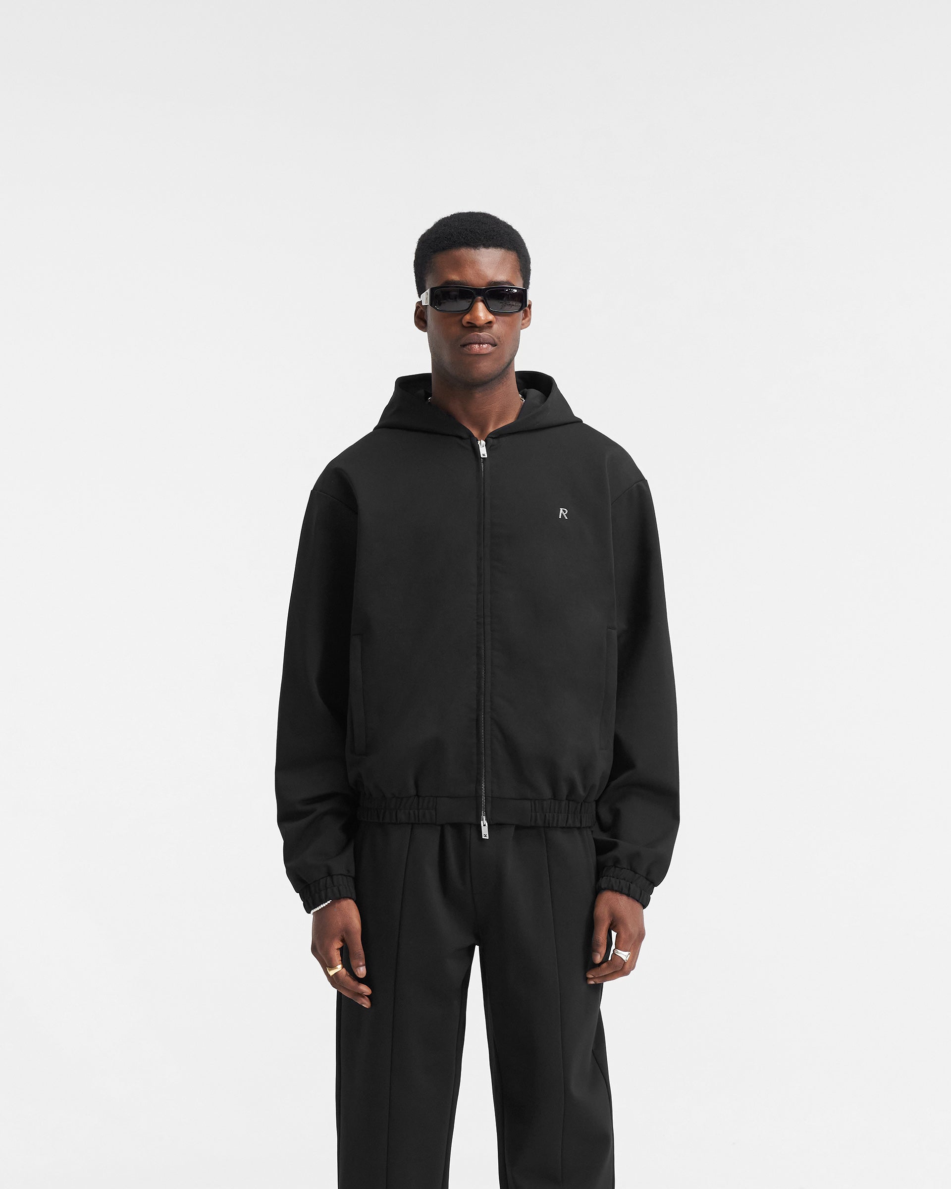 Men's Black Hooded Tracksuit Jacket - Lightweight Zippered Athletic Pullover for Running, Gym & Casual Wear