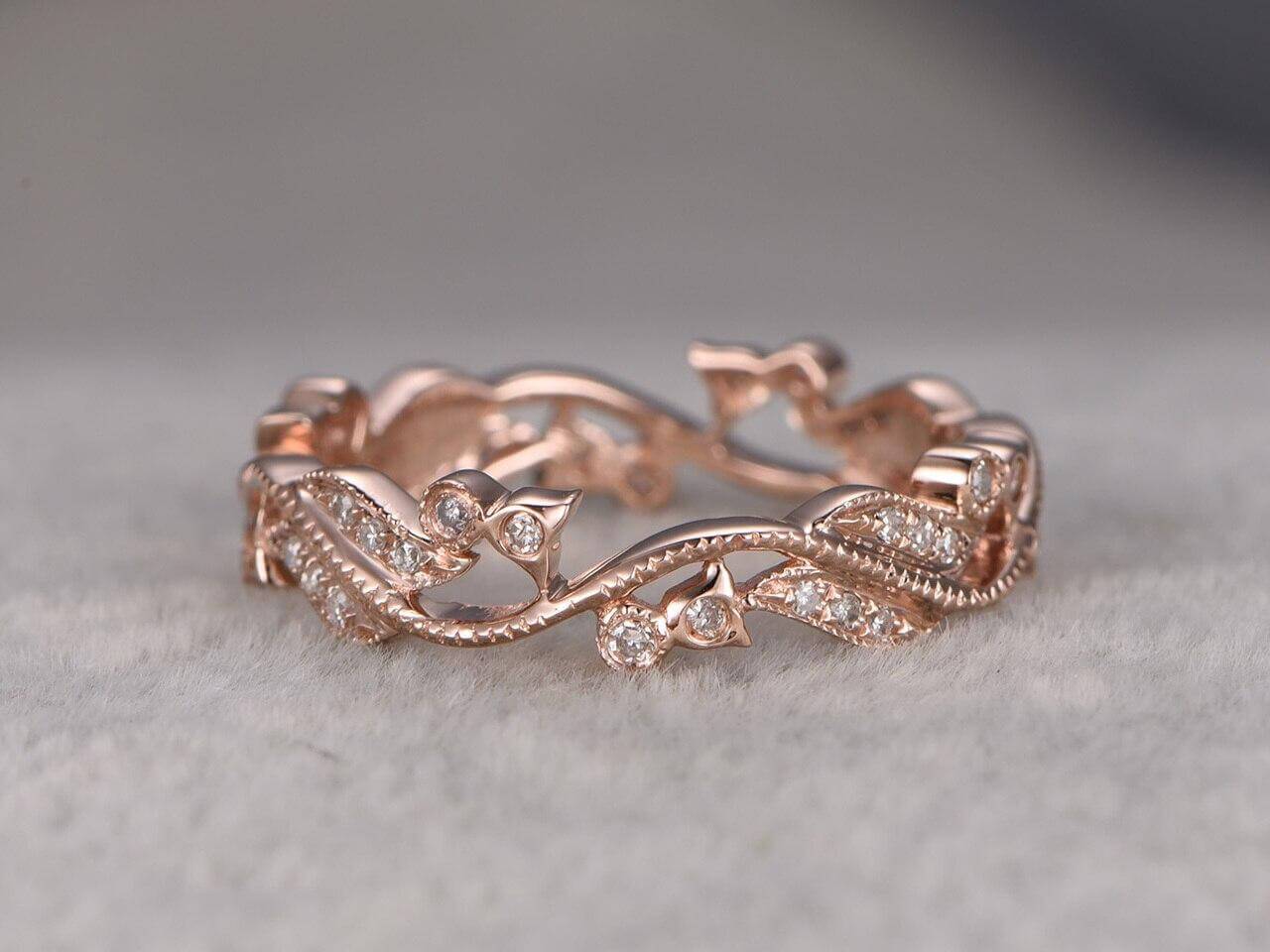 0.50 Carat Moissanite Diamond Wedding Ring - 18k Gold Plated Full Eternity Band with Milgrain & Floral Design - Perfect for Anniversary, Engagement & Bridal Jewelry Gifts