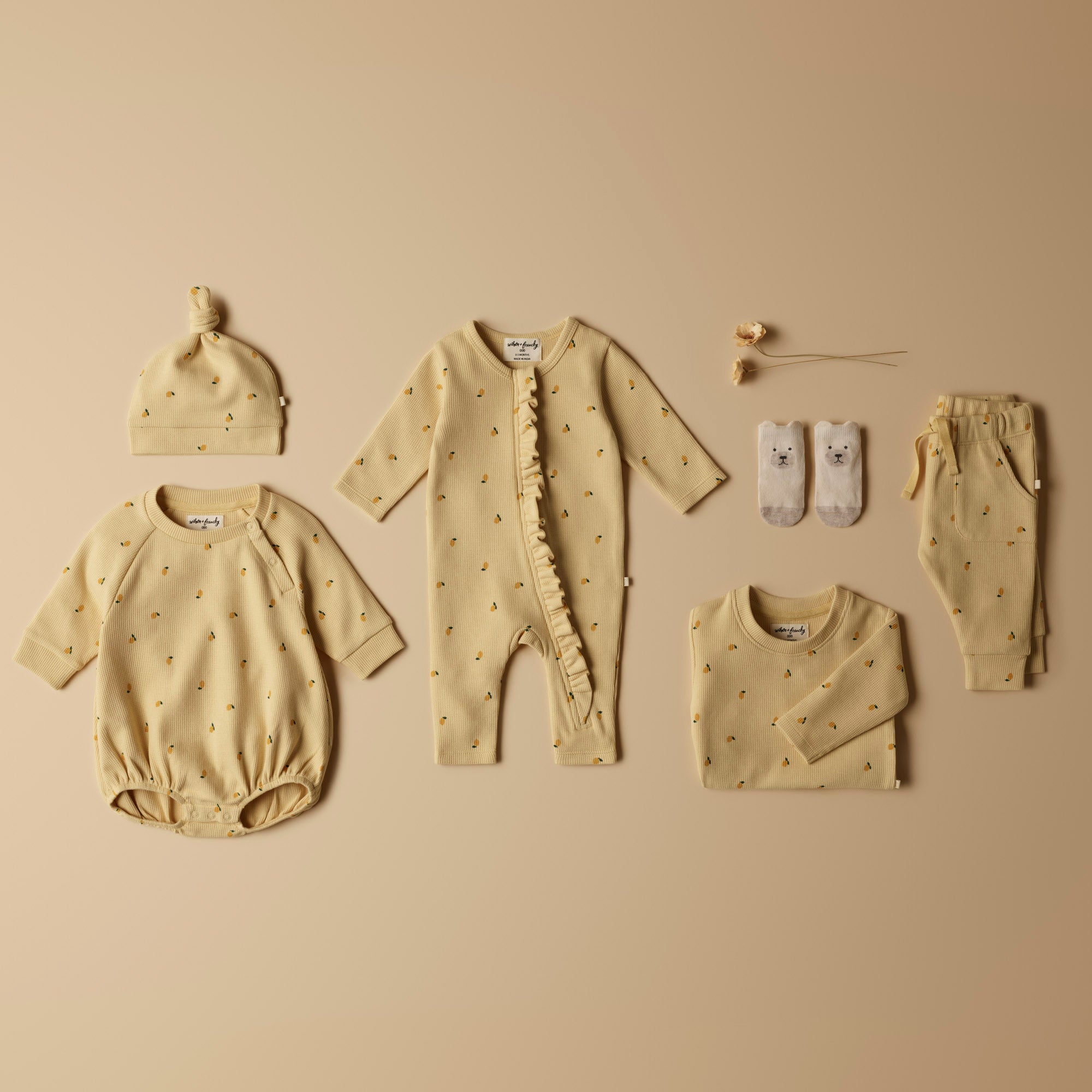 Organic Baby Waffle Ruffle Zipsuit - Little Lemon Soft Cotton One-Piece Romper for Newborns & Infants | Perfect for Playtime, Photo Shoots & Everyday Comfort