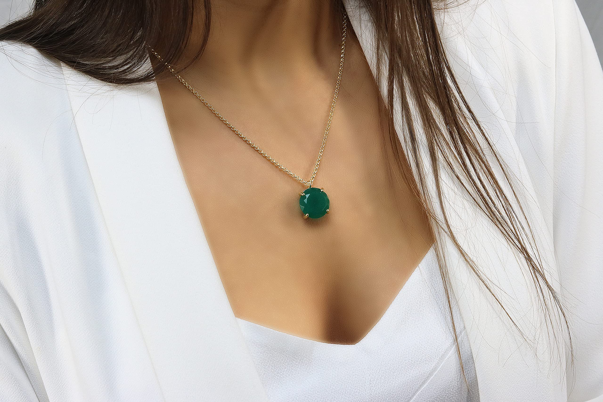 Handmade Green Onyx Statement Necklace for Women - Customizable Pendant Jewelry for Bridal, Wedding, Anniversary & Mother's Day Gifts | Birthstone Necklace for Special Occasions & Everyday Elegance