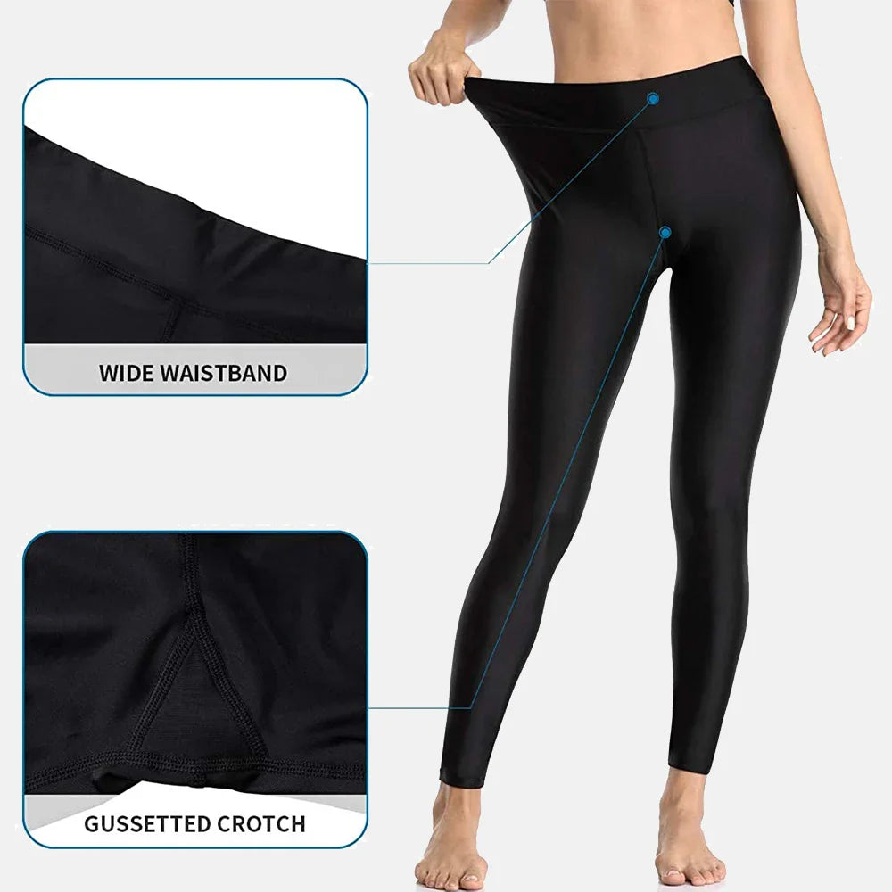 Anfilia Women's High Waisted Swim Pants - Quick Dry Swim Leggings & Swim Tights for Beach, Pool & Water Aerobics