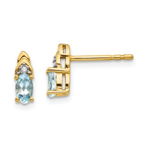 14K Gold 0.40 Carat Oval Aquamarine and Diamond Stud Earrings for Women - Elegant Birthstone Jewelry Gift for Anniversary, Birthday & Special Occasions