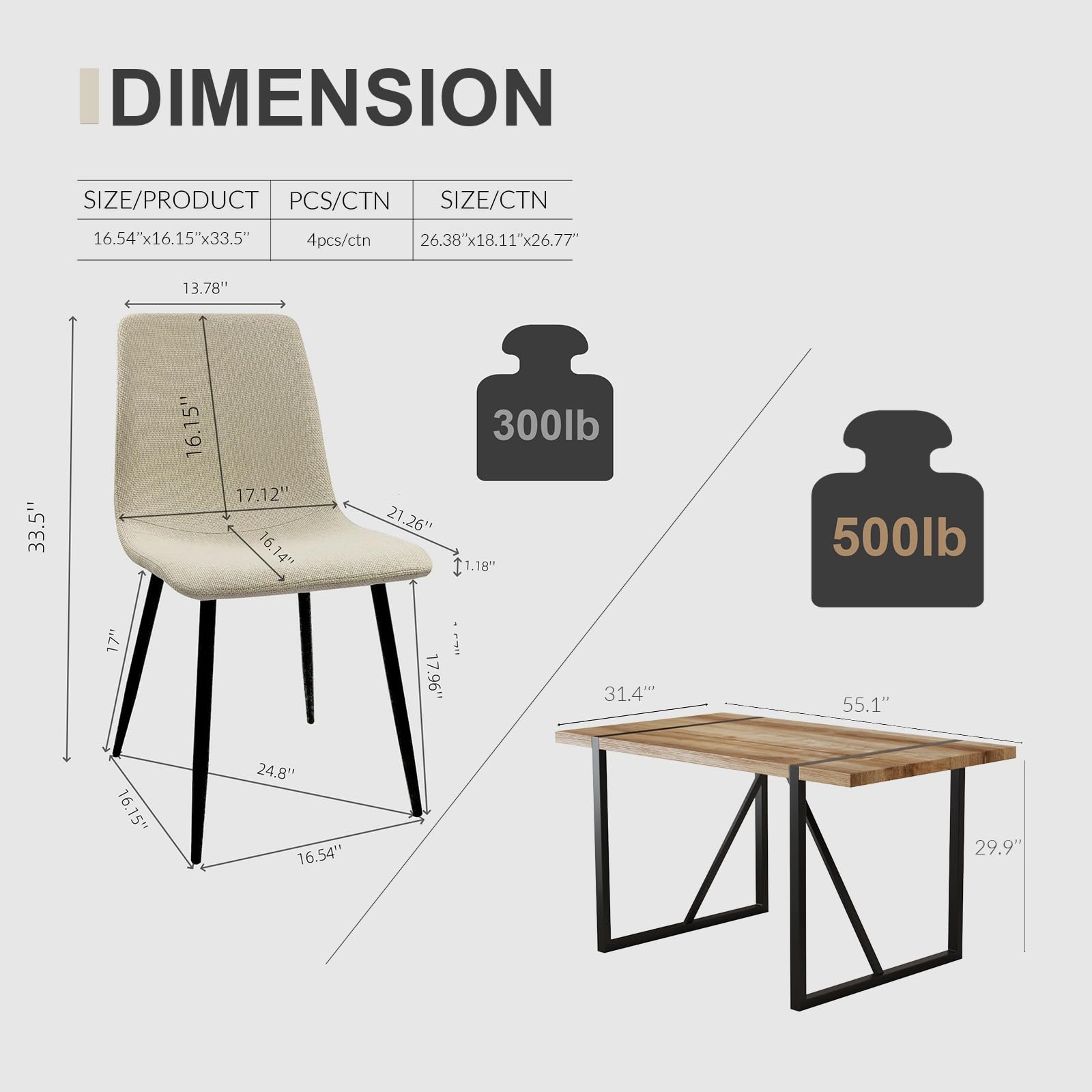 5-Piece Modern Dining Table Set with 4 Fabric Chairs & Wooden Table - Rectangle Kitchen Table Set for 4 - Perfect for Small Spaces, Apartments, and Cozy Family Meals