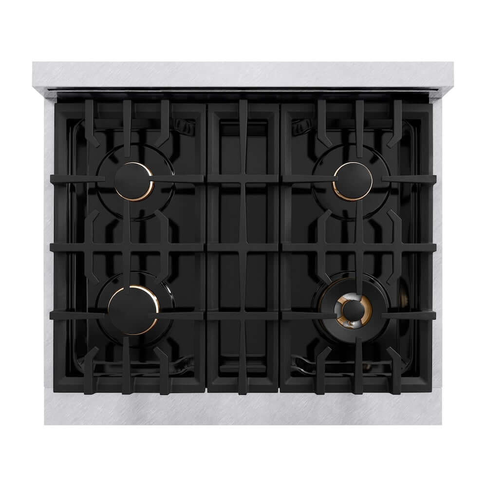 ZLINE 30 Inch 4.2 Cu. Ft. Gas Range with Convection Oven - Satin Stainless Steel, 4 Brass Burners (HGRS BR 30) | Professional Kitchen Appliance for Home Chefs & Cooking Enthusiasts