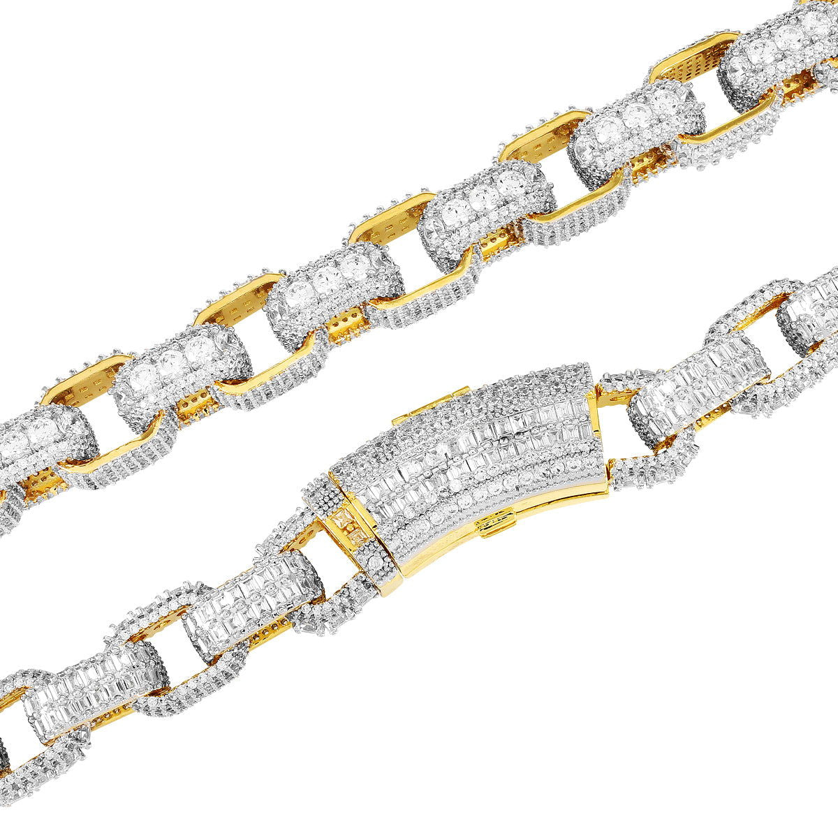 Men's Baguette Double Row Custom Micro Pave Hermes Style Chain Necklace - Perfect for Gifts, Weddings, Parties & Everyday Luxury Wear