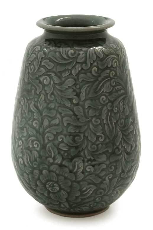 NOVICA Floral Celadon Ceramic Vase - Handcrafted Blue Porcelain Vase 'Botanical Blue' | Elegant Home Decor for Living Room, Dining Table & Wedding Centerpiece