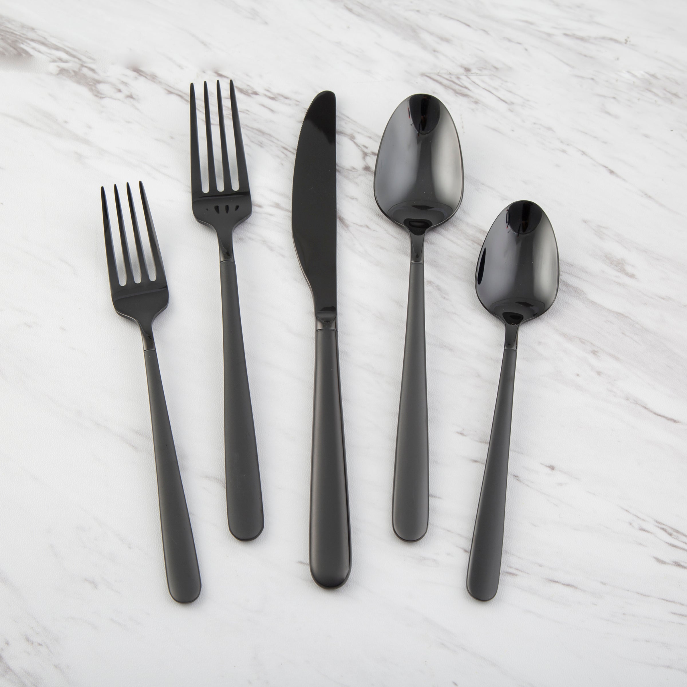 Quinn Black Sand Mirror 20-Piece Flatware Set - Stainless Steel Silverware for Dining, Kitchen & Entertaining - Elegant Cutlery Set for Dinner Parties, Weddings & Home Decor