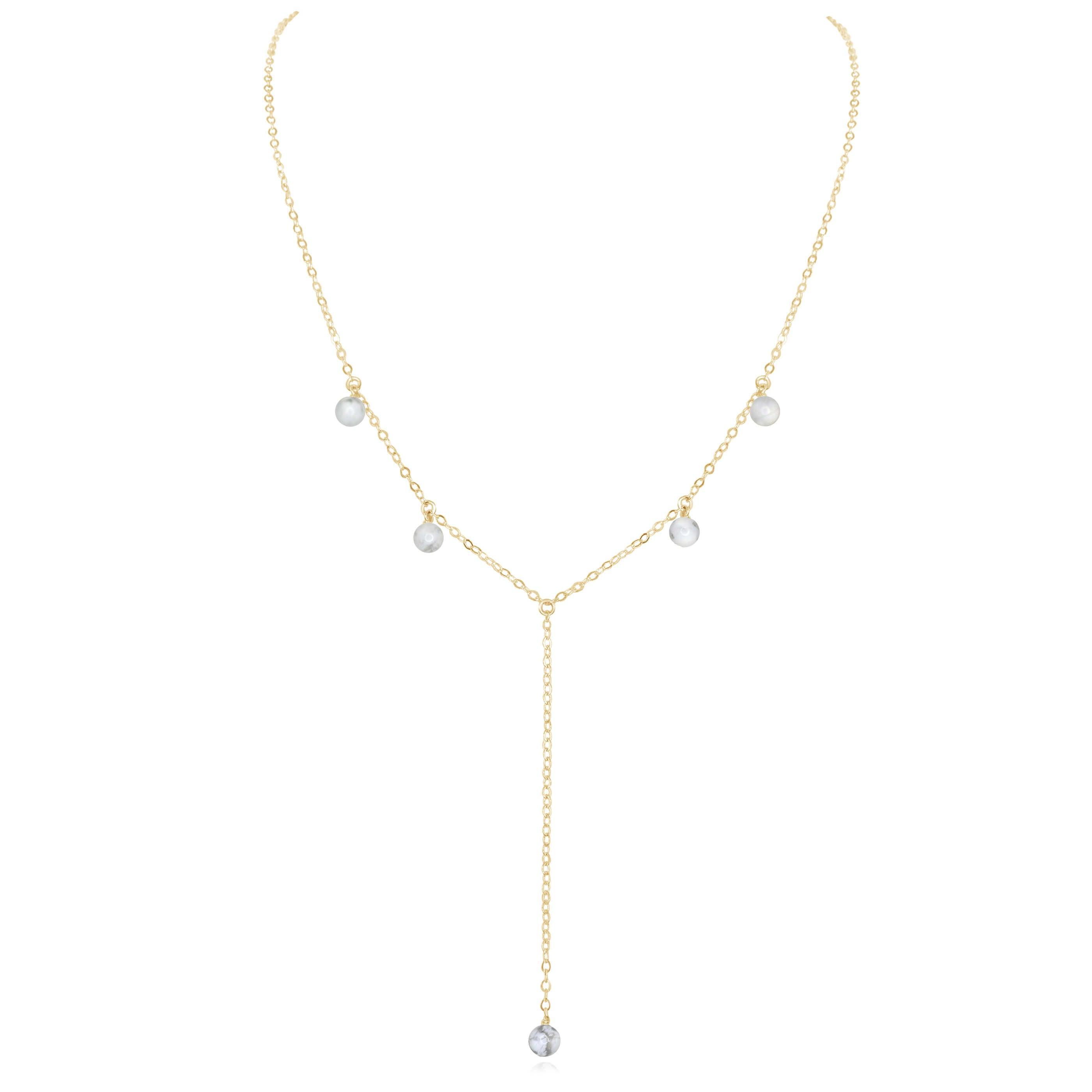 White Howlite Boho Lariat Necklace for Women - Elegant Long Y-Shape Beaded Choker with Tassel - Perfect for Boho Style, Yoga, Meditation & Everyday Wear