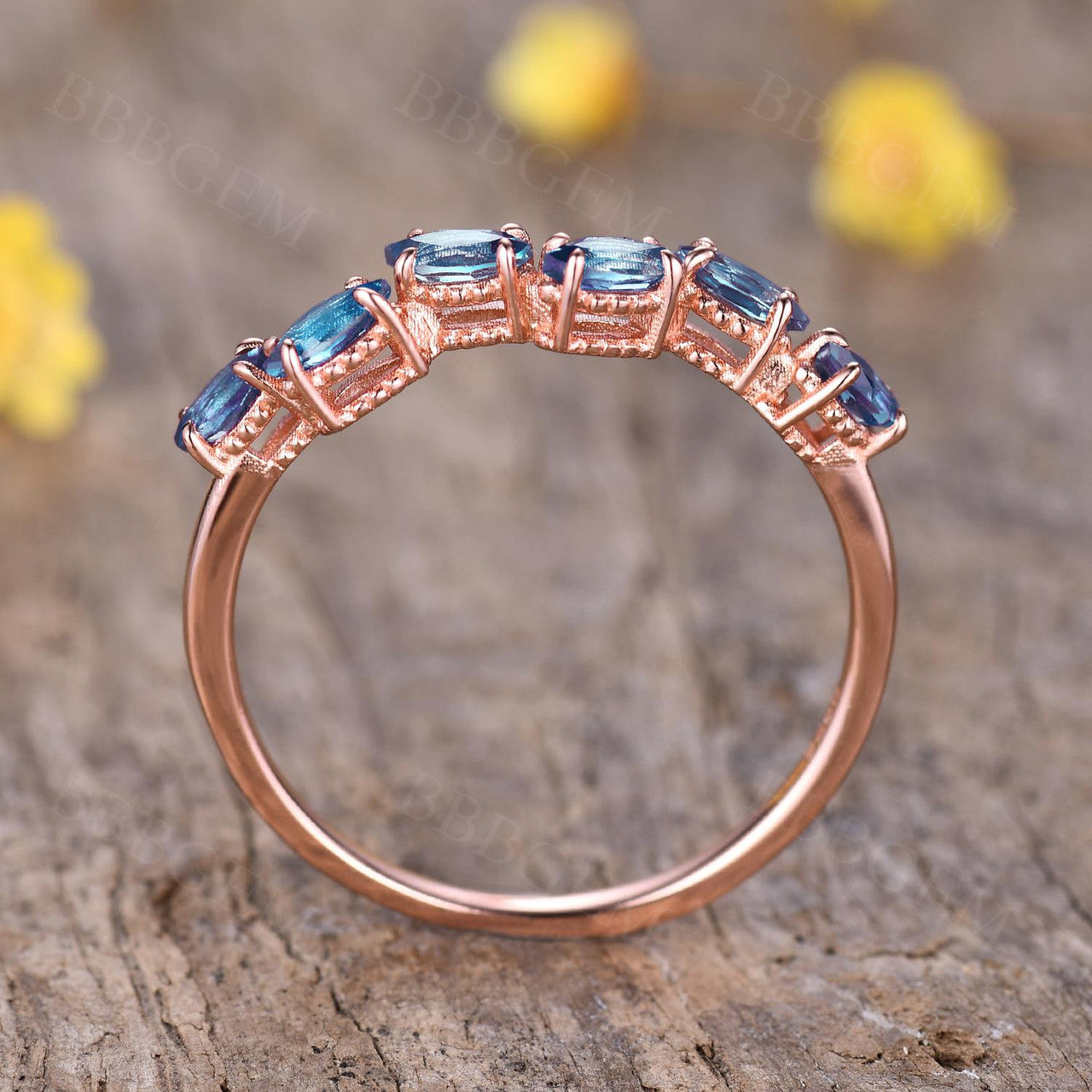 Marquise Cut Alexandrite Ring for Women - Sterling Silver Rose Gold Plated June Birthstone Jewelry, Wedding Band, Anniversary Gift, Everyday Wear