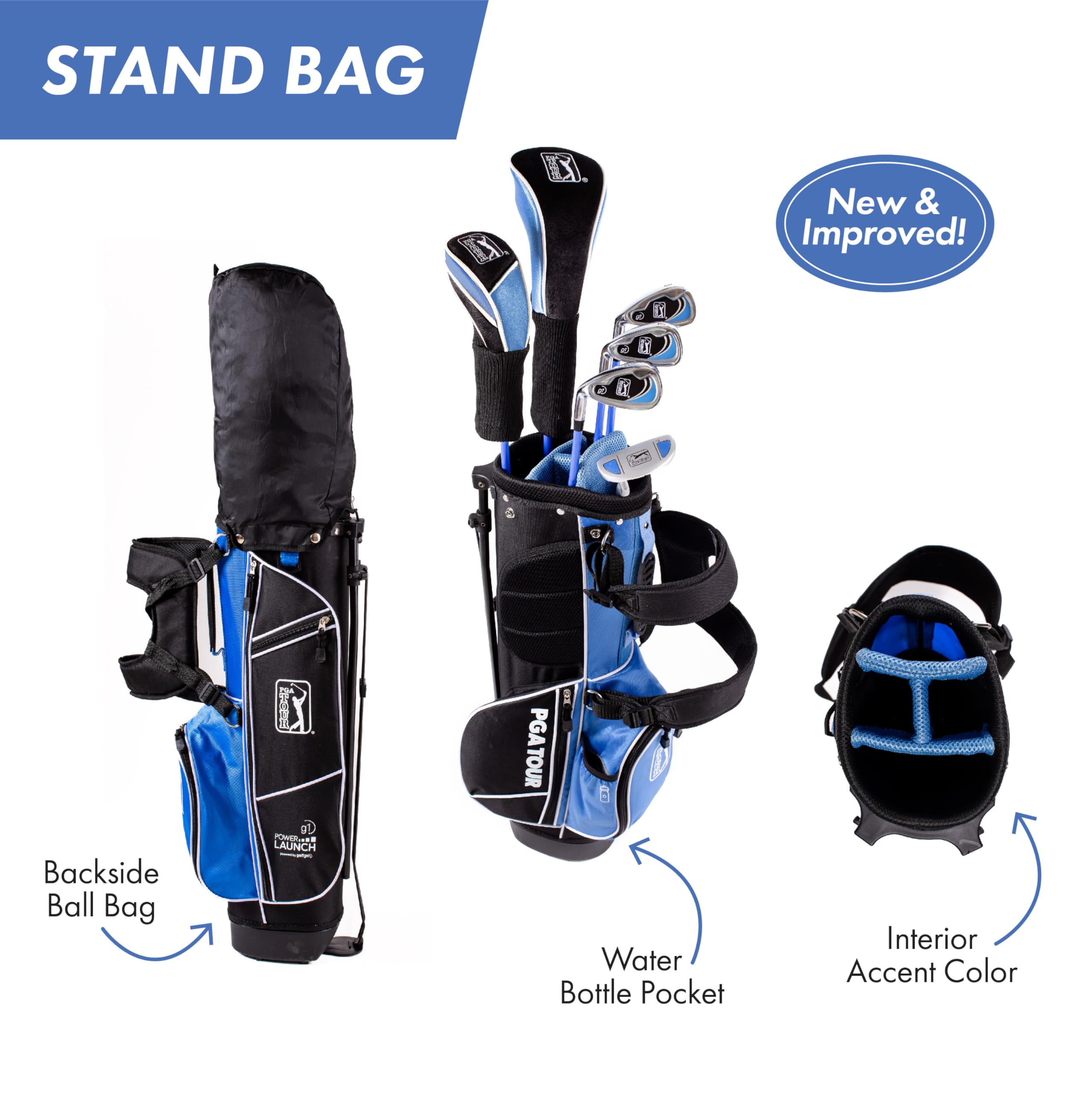 **PGA TOUR Youth Golf Club Set for Kids Ages 8-12 & 12+ – Right & Left Handed Junior Golf Clubs with Lightweight Stand Bag, Mallet Putter, Hybrid & Driver – Perfect for Beginners, Practice & Junior Golf Tournaments**