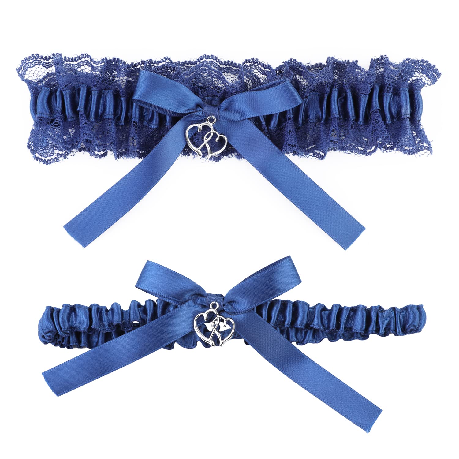 MWOOT Blue Bridal Garter Set - Elegant Lace Wedding Garter Belt for Bride to Be, Stretchable Elastic Bridal Accessory, Perfect Wedding Day Gift & Hen Party Favor - Ideal for Bouquet Toss, Something Blue Tradition and Bridal Shower Games