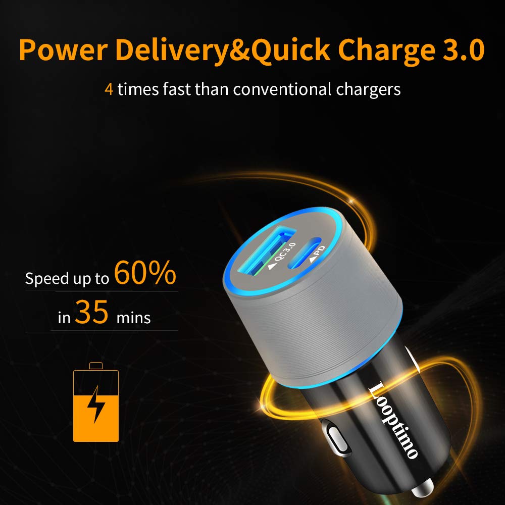 Looptimo 48W Fast USB C Car Charger with PD & QC 3.0 - Compatible with Google Pixel 9/9 Pro XL/8/8 Pro/7/7 Pro/6/6a/6 Pro/5a/5/4/4 XL - Includes 3.3Ft Type C Cable - Perfect for Road Trips & Fast Charging on the Go