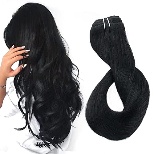 Sixstarhair Jet Black Clip In Hair Extensions - 18 Inch Remy Virgin Human Hair, Double Wefted Thick Lace Weft, Fast to Apply (7 Pieces, 140g) - Perfect for Parties, Weddings & Daily Styling