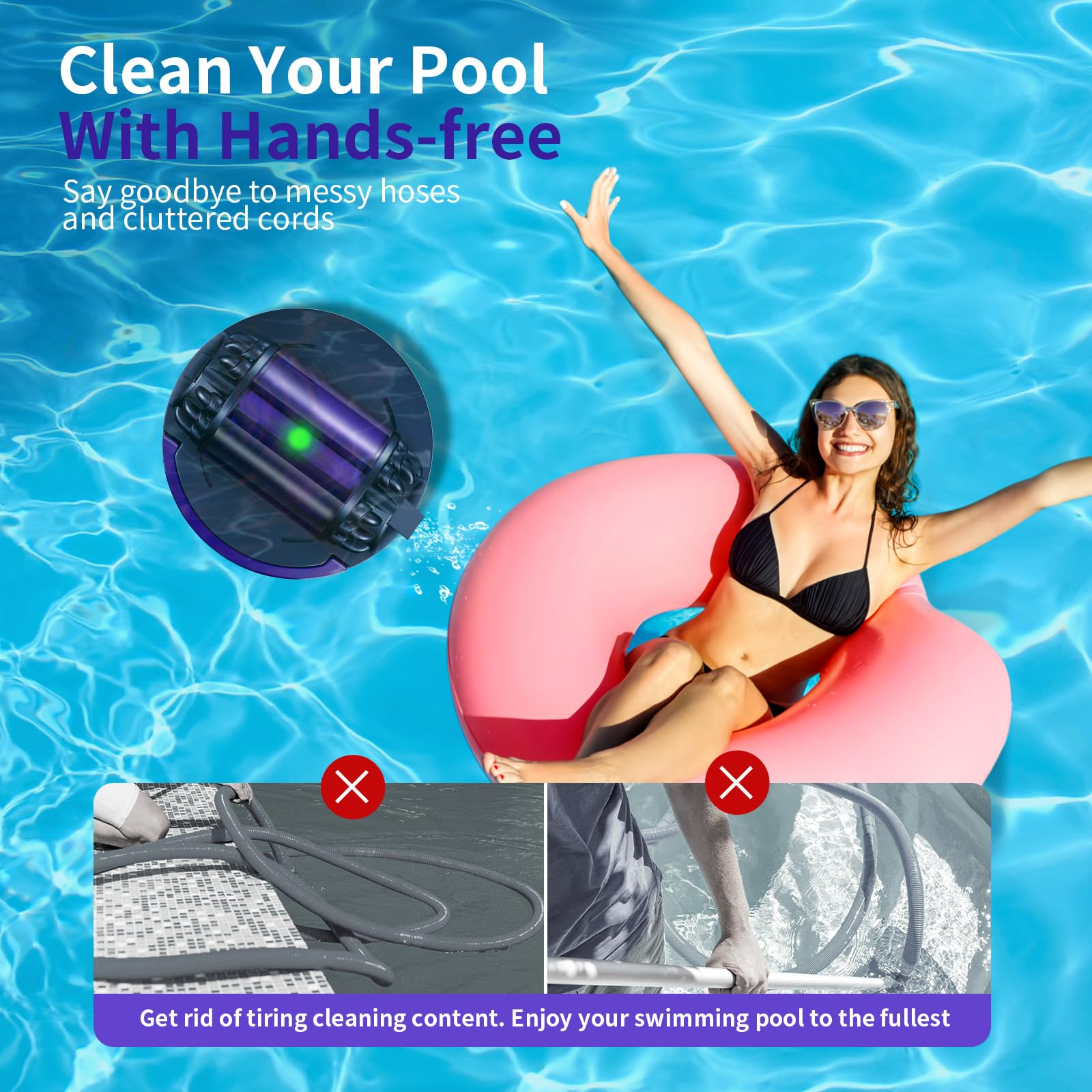 X1 2024 New Cordless Robotic Pool Cleaner - Dual Motor, Self-Parking, 5200mAh Battery, 120 Min Runtime for Above/In-Ground Pools Up to 914 Sq Ft - Ideal for Weekly Pool Maintenance & Debris Removal