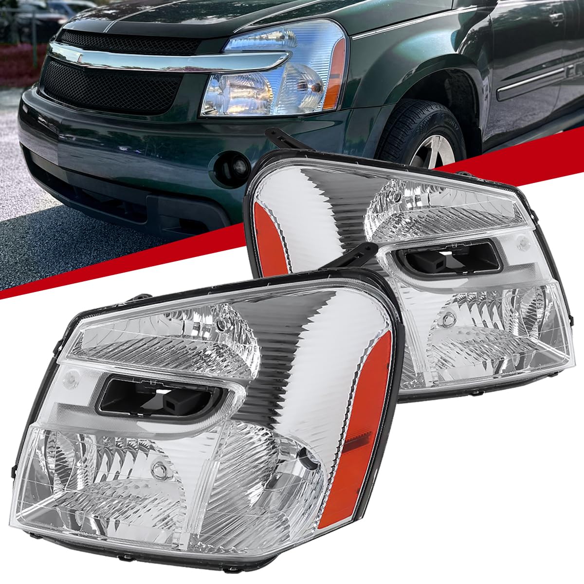 2005-2009 Chevy Equinox Replacement Clear Headlights Pair - Left & Right Side Headlamps for Improved Night Visibility & Style Upgrade | Perfect for Daily Driving, Off-Road Adventures & Car Customization
