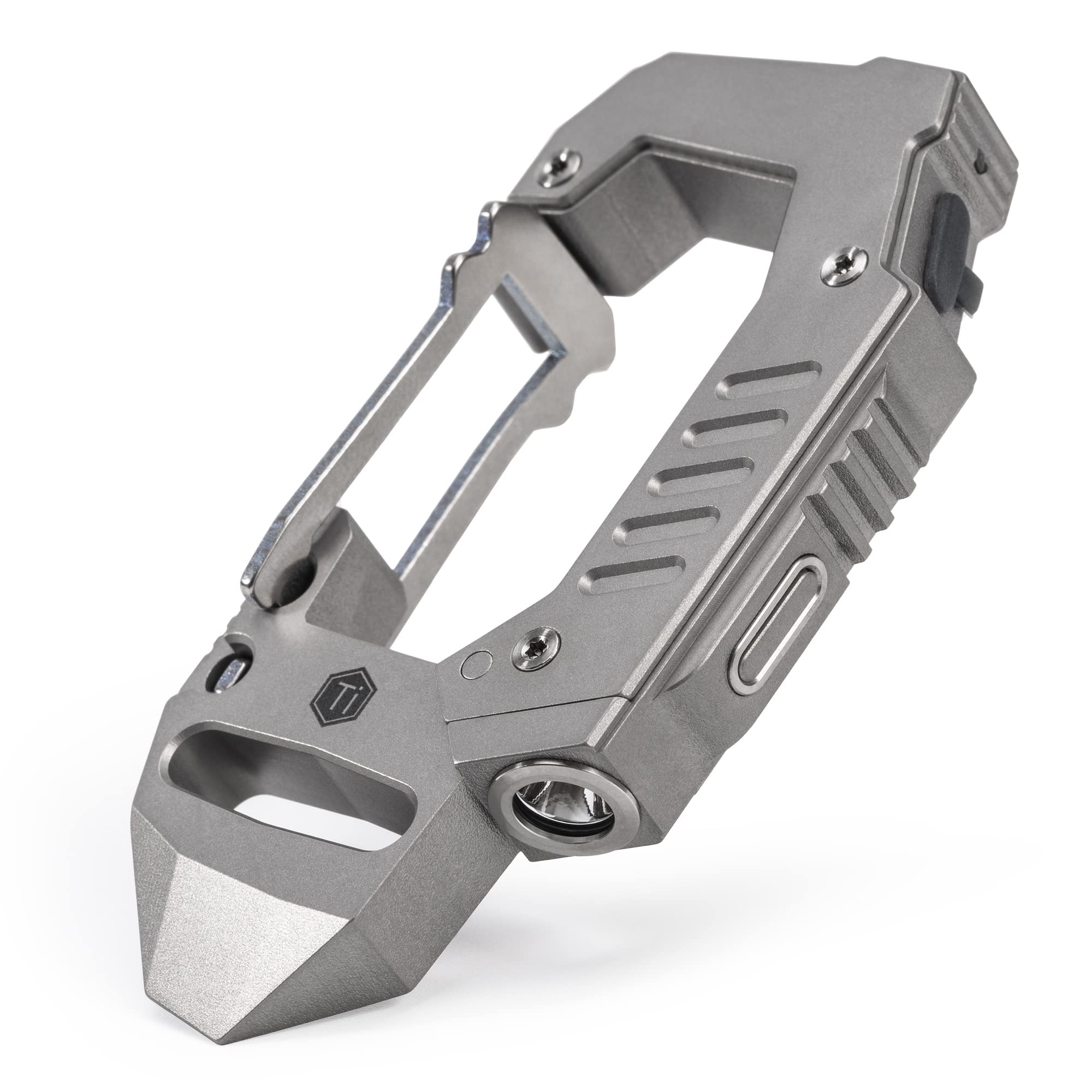KeyUnity KF02 Titanium Multitool Carabiner Clip - 7-in-1 Multi-Functional Keychain with Flashlight, Bottle Opener & Screwdrivers | Perfect for Camping, Hiking, Backpacking & Everyday Carry (EDC)