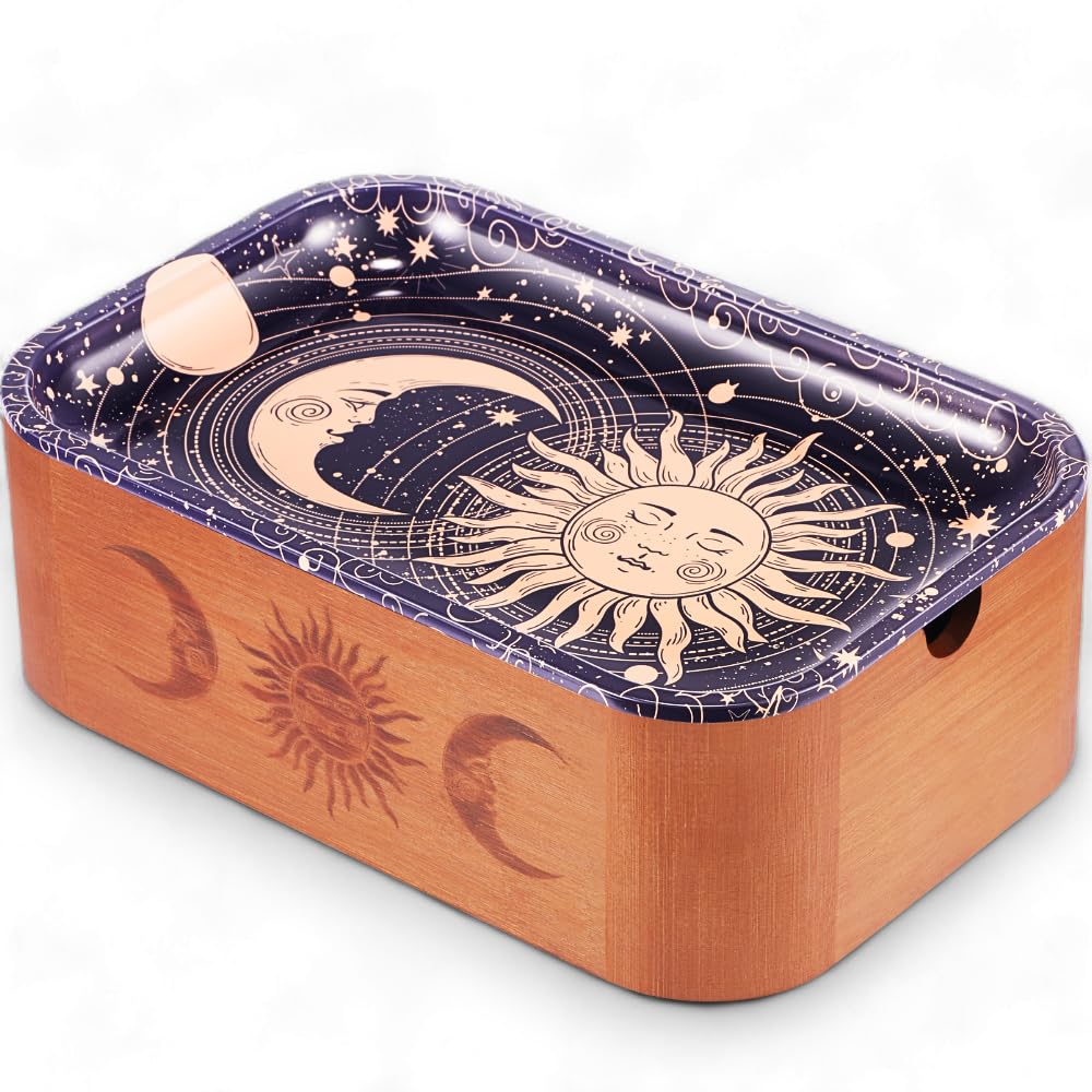 Eco-Friendly Bamboo Storage Box with Decorative Tray Set - Wooden Organizer for Rolling Papers, Jewelry & Office Supplies - Compact 11