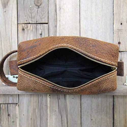 Premium Handmade Boar Leather Doiletry Bag for Men - Groomsmen Gift, Father's Day Present, Shaving Kit Organizer - Artisan Crafted in Arizona USA - Perfect for Travel, Gym & Business Trips