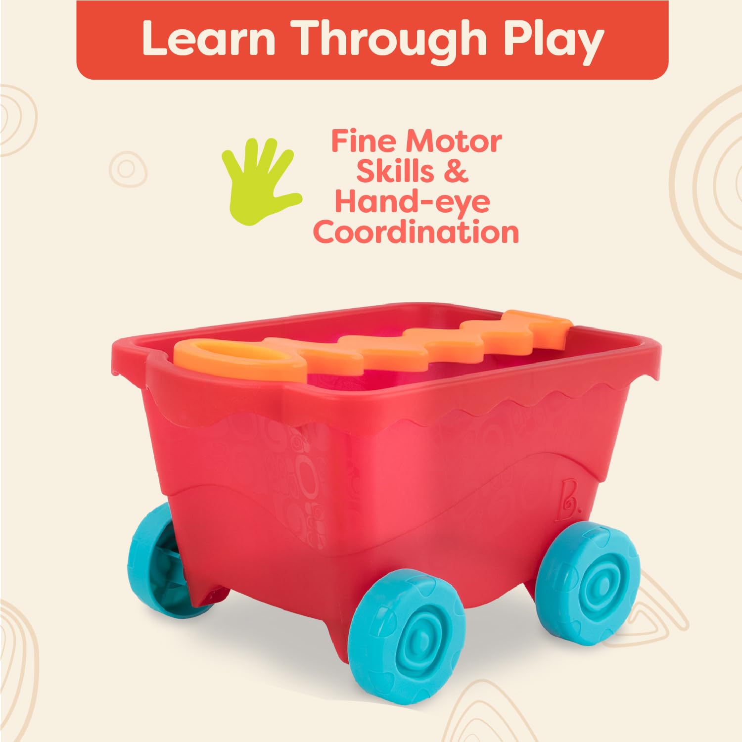 B. Toys Wavy-Wagon - 10-Piece Beach Sand Play Set for Toddlers & Kids Ages 18+ Months - Summer Outdoor Sandbox & Water Play Toys - Perfect for Beach Trips, Backyard Fun & Sensory Play (Red)